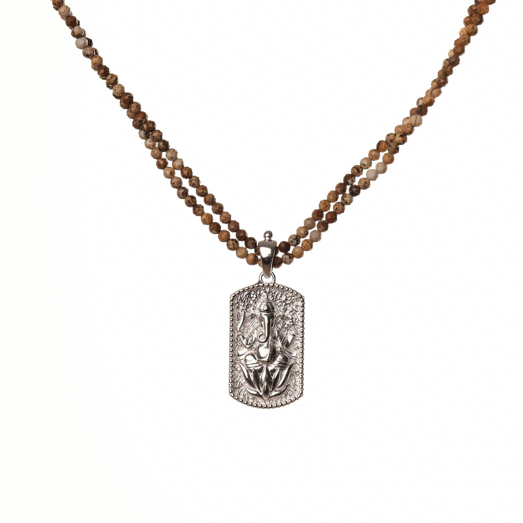 Collana Abhaya in diaspro con pendente Ganesh in argento