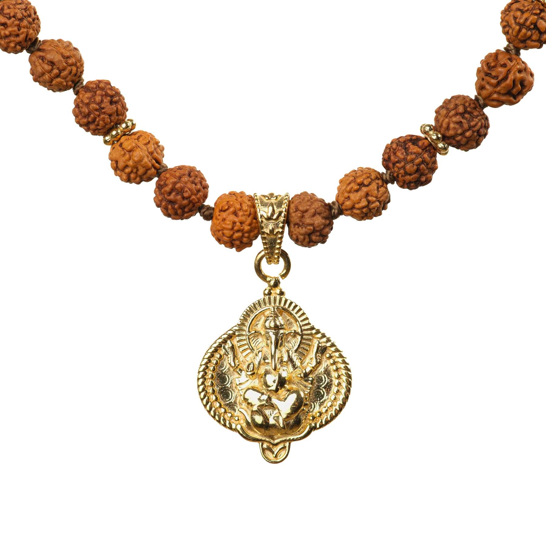 Mala Halskette Ganesh mit Rudraksha Perlen gold