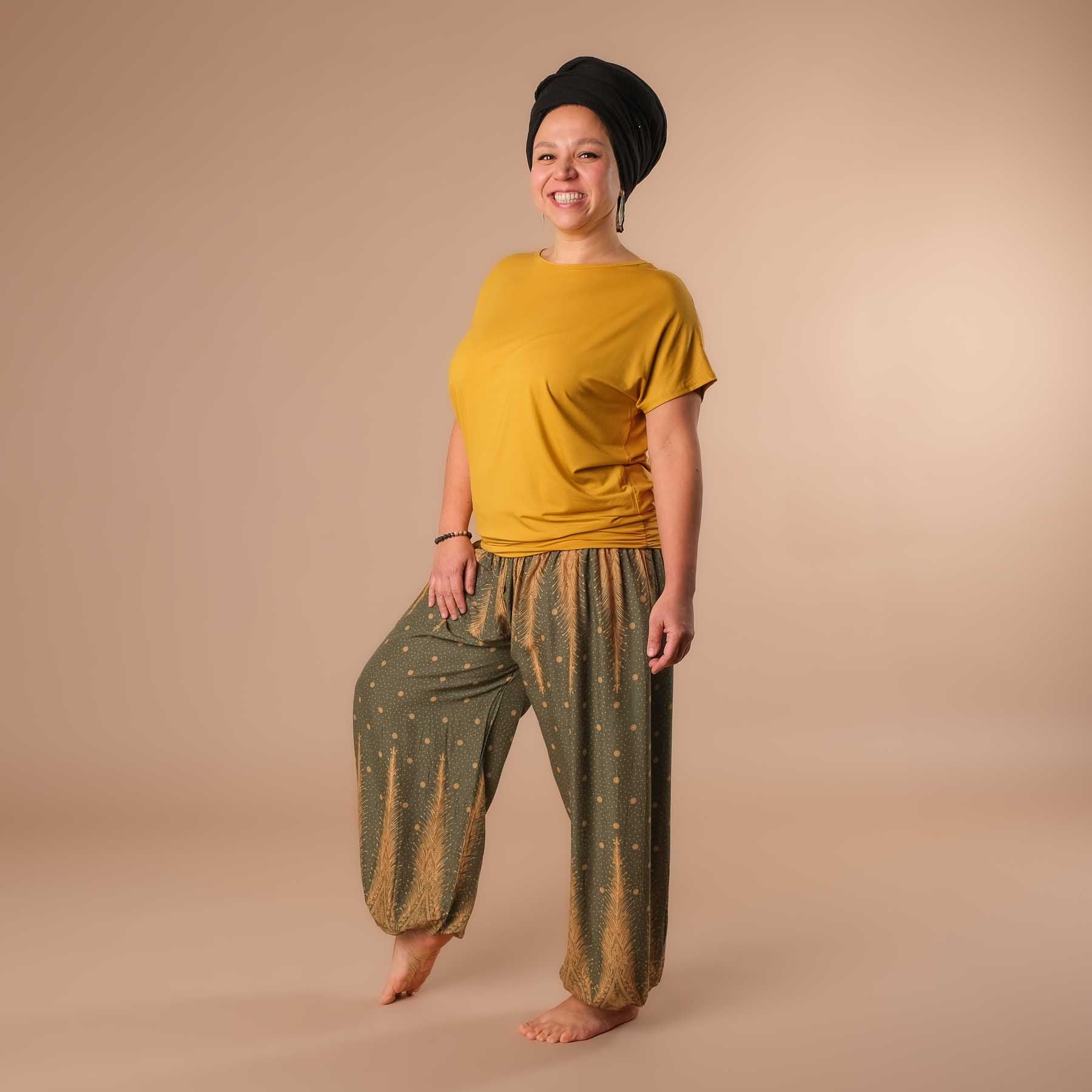 Haremshose, Pluderhose für Yoga und Freizeit Bohemian olive