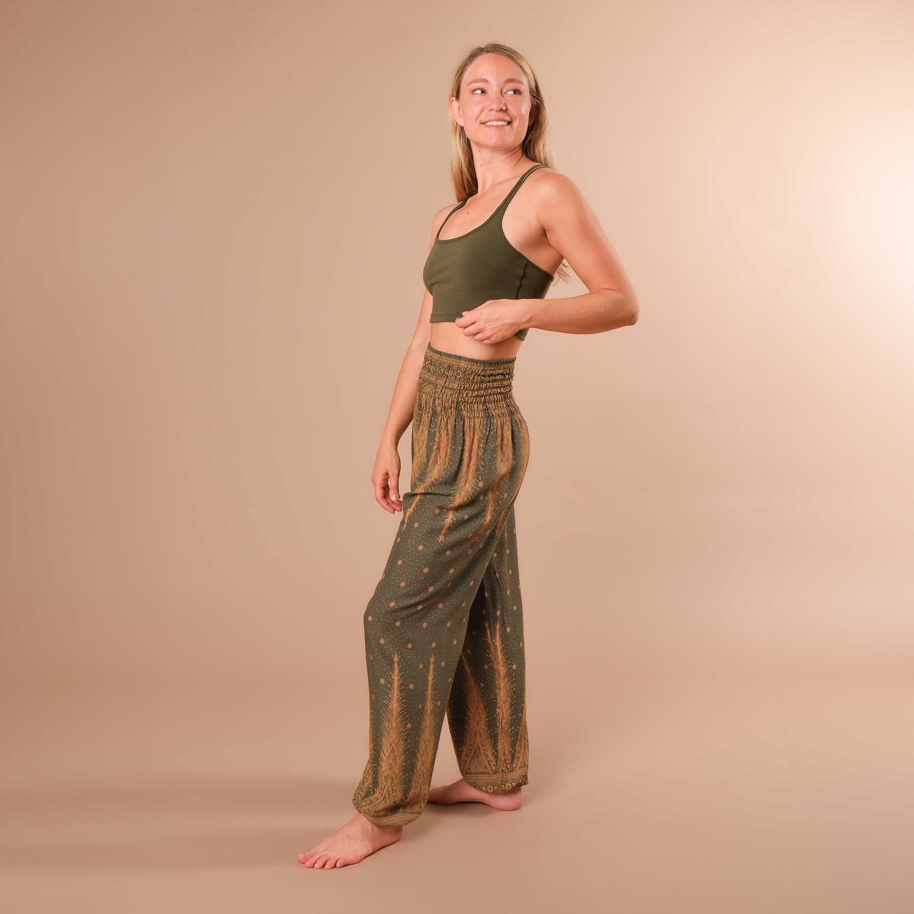 Haremshose, Pluderhose für Yoga und Freizeit Bohemian olive