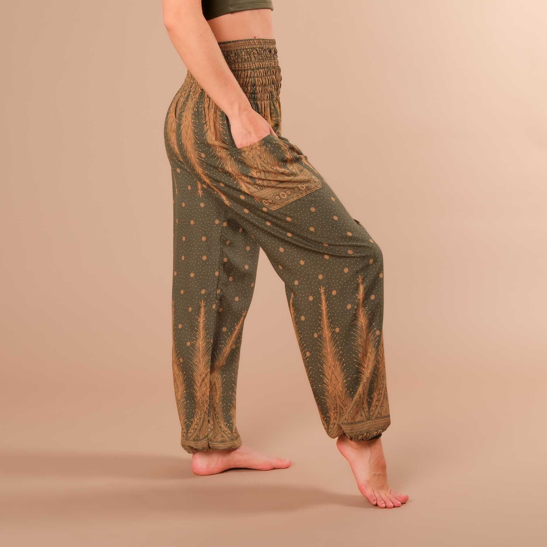 Haremshose, Pluderhose für Yoga und Freizeit Bohemian olive