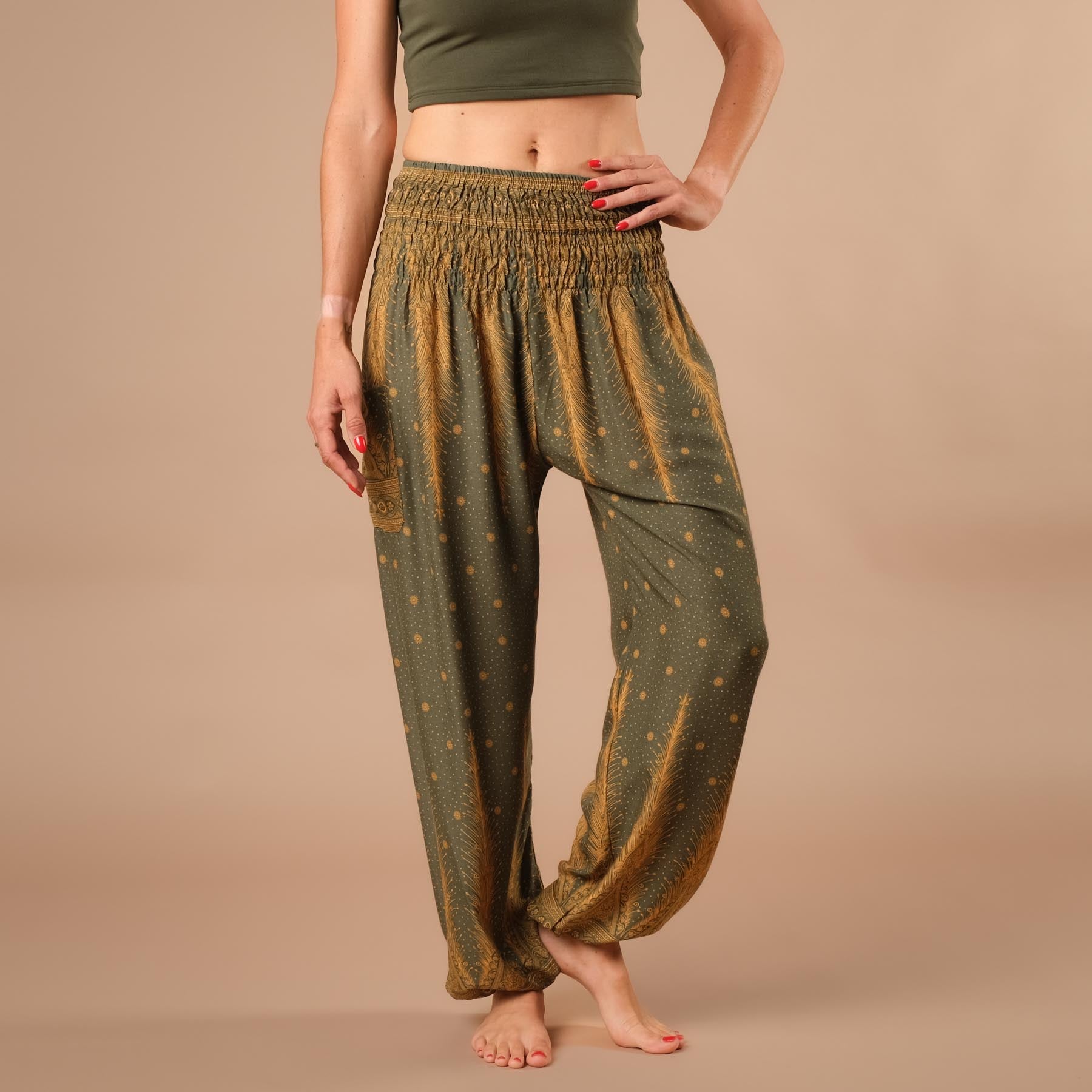 Haremshose, Pluderhose für Yoga und Freizeit Bohemian olive