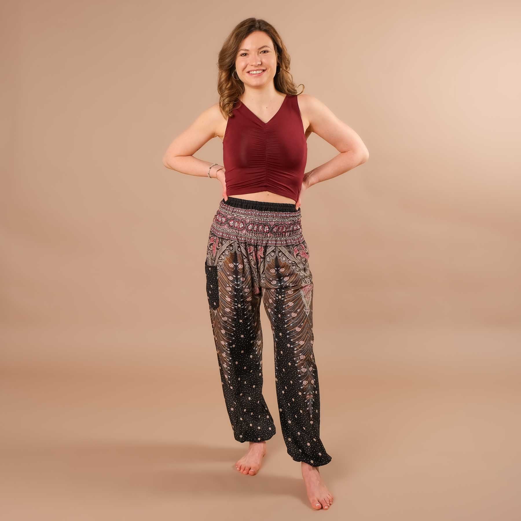 Yoga Haremshose Feather black-berry