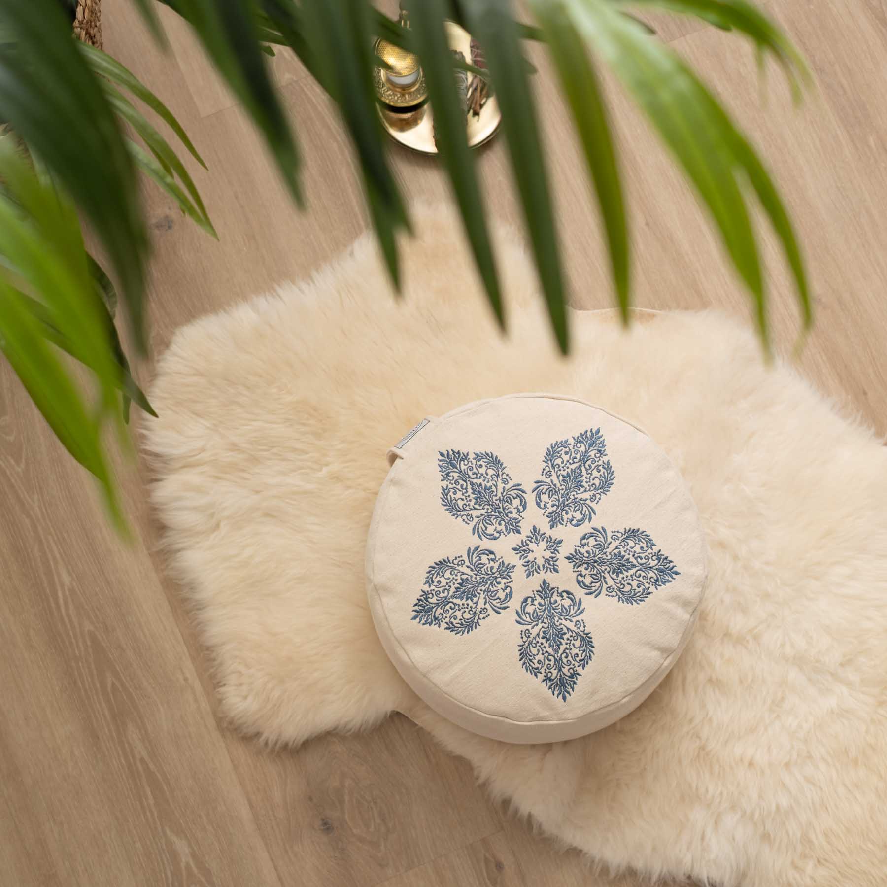 Meditationskissen rund Fleur-de-Lys blau