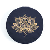 Meditationskissen rund Lotus gold Print navy blau
