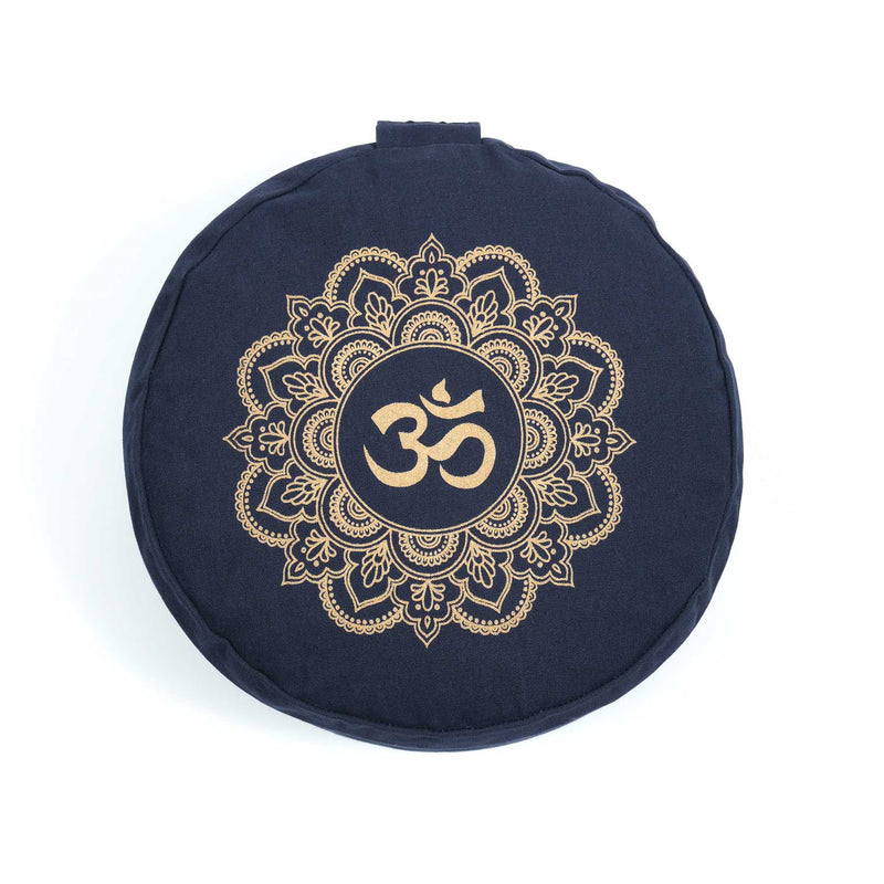 Meditationskissen rund Mandala OM gold Print navy-blau