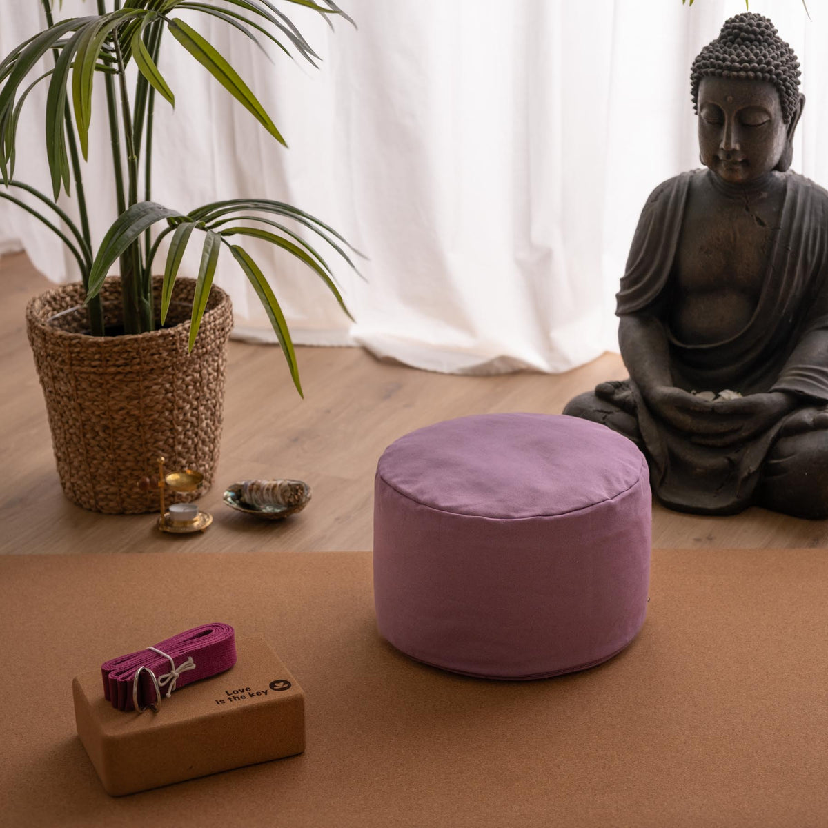 Coussin de méditation rond, uni, extra haut, couleur lavande