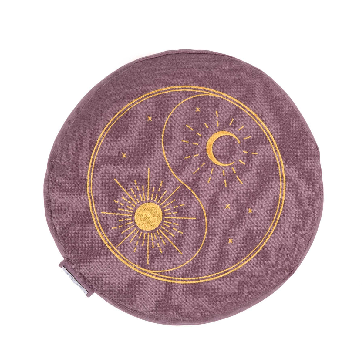 Coussin de méditation rond Yin Yang, brodé d'or, couleur lavande