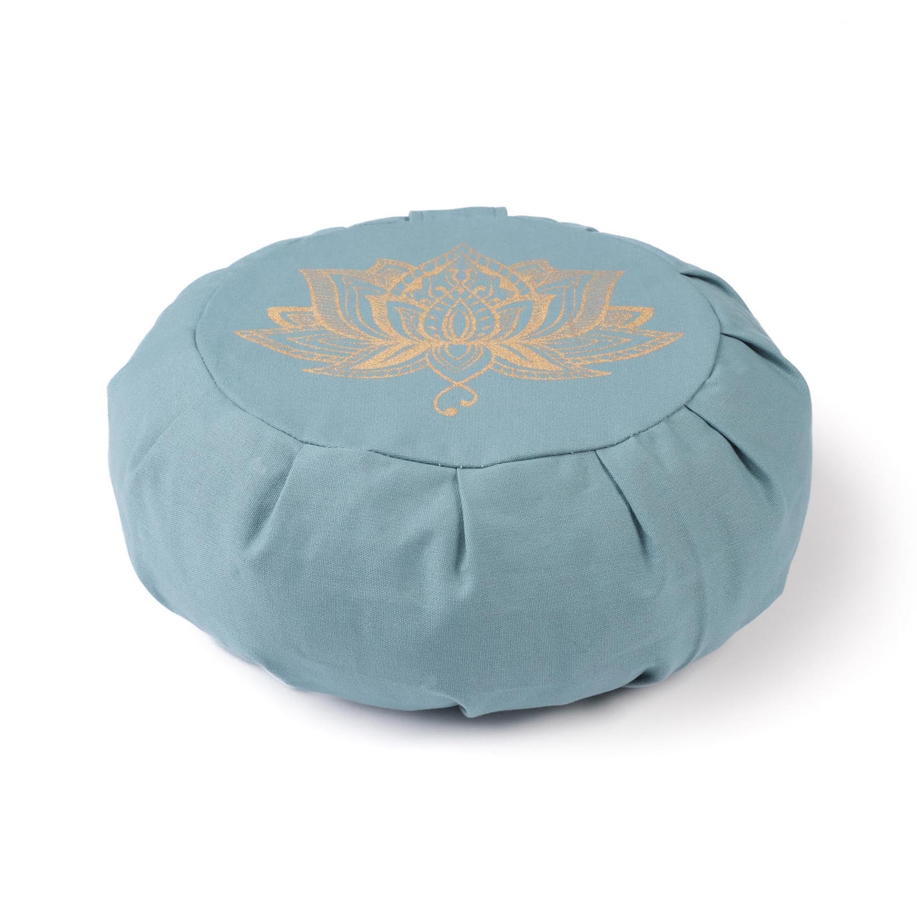 Meditationskissen Zafu Lotus gold Print nachhaltig Baumwolle green-water