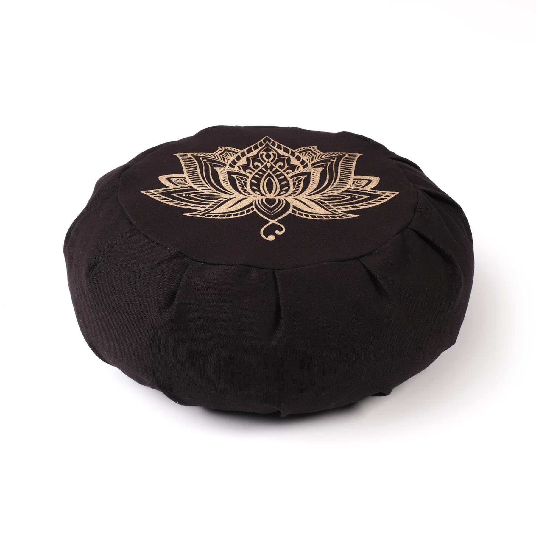 Meditationskissen Zafu Lotus gold Print nachhaltig Baumwolle schwarz