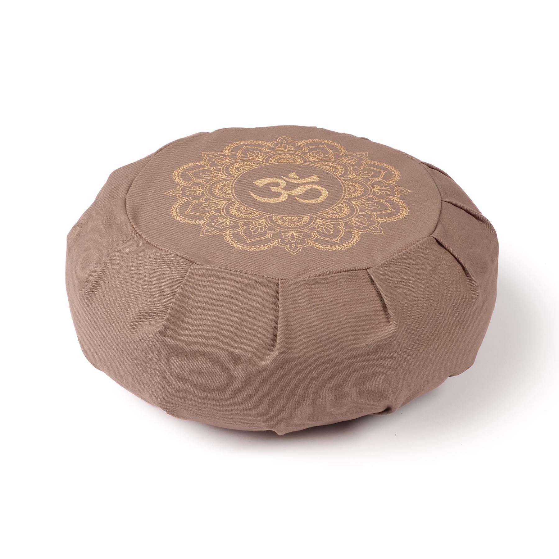 Meditationskissen Zafu aus Bio Baumwolle mit Gold Print Mandala OM brown-earth