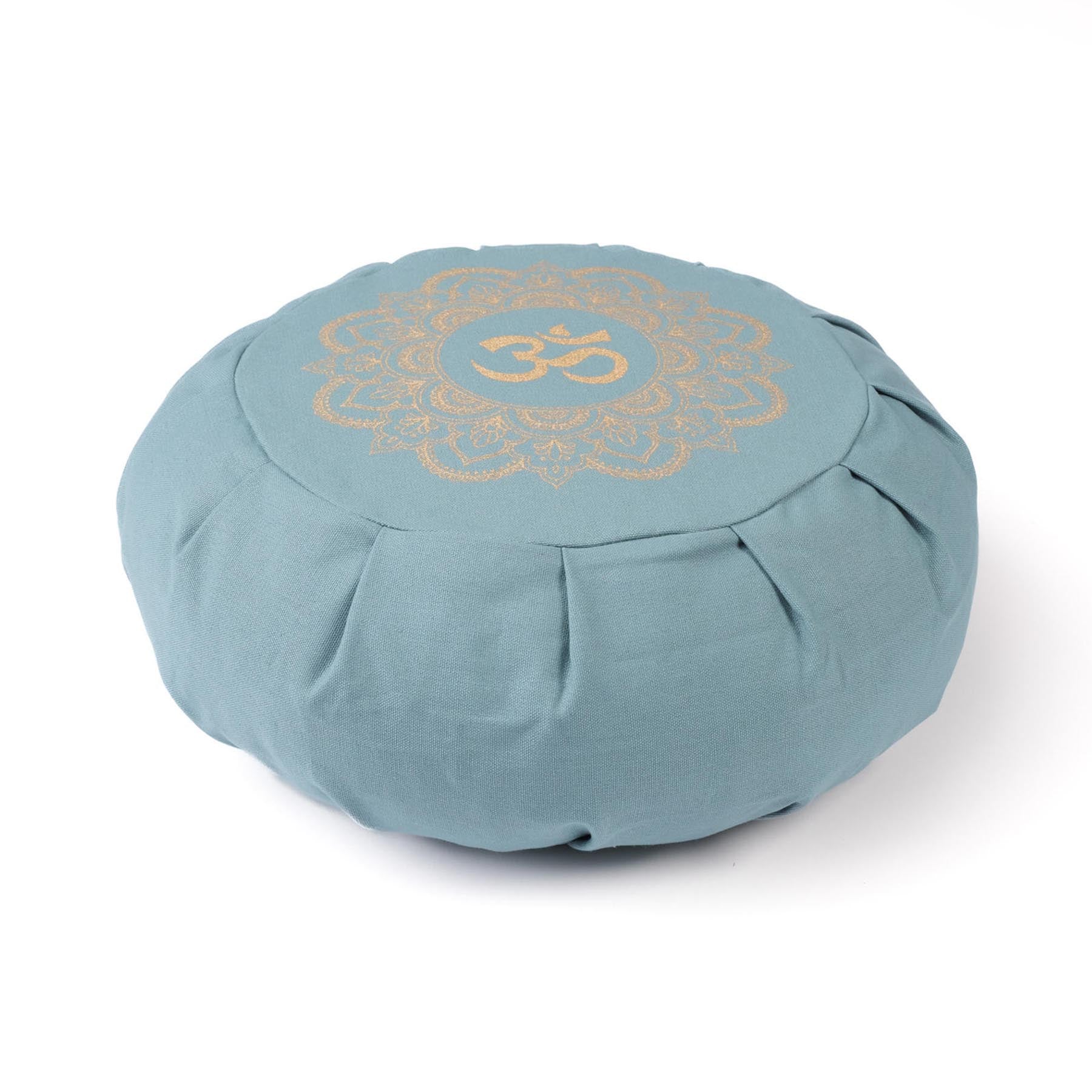 Meditationskissen Zafu aus Bio Baumwolle mit Gold Print Mandala OM green-water