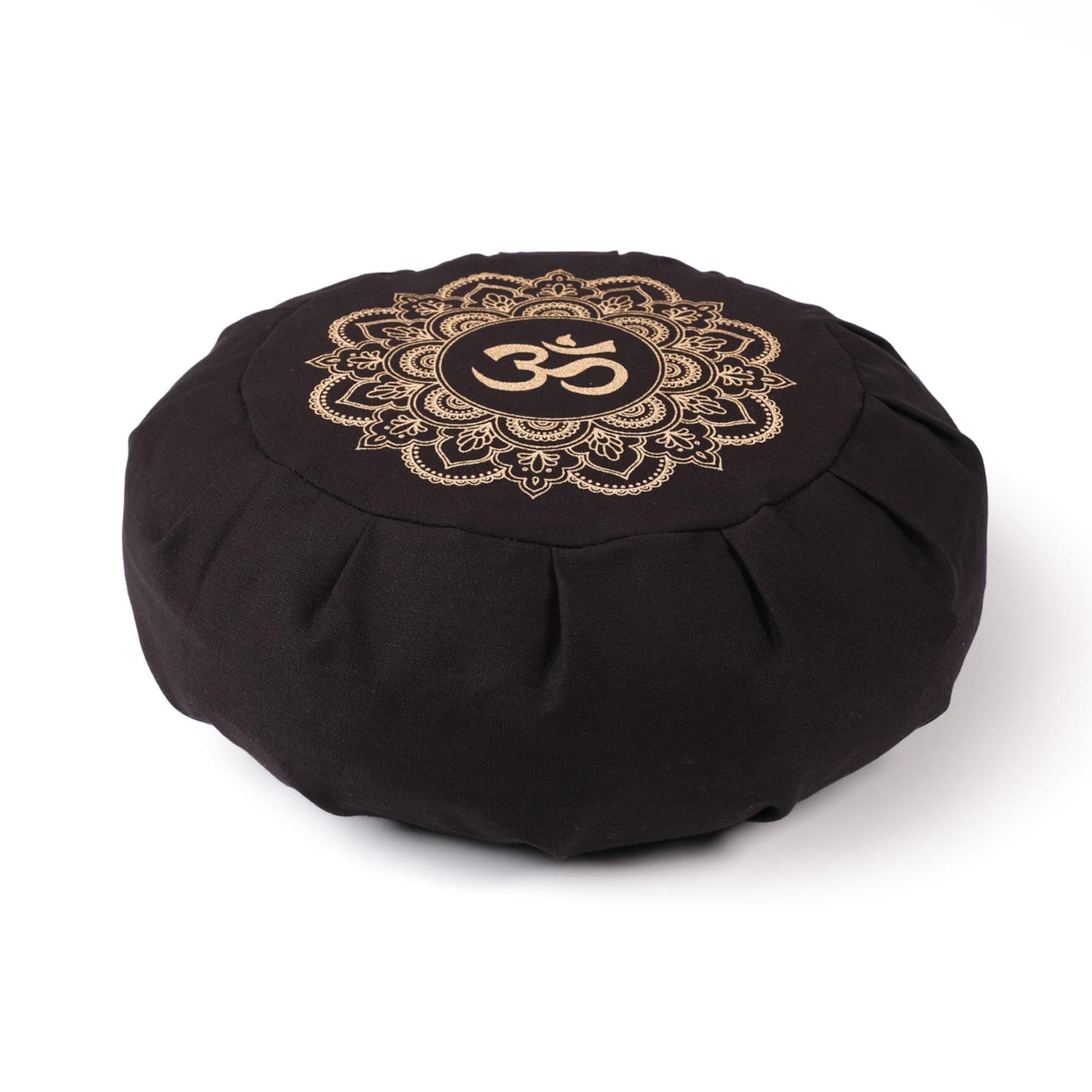 Meditationskissen Zafu aus Bio Baumwolle mit Gold Print Mandala OM schwarz