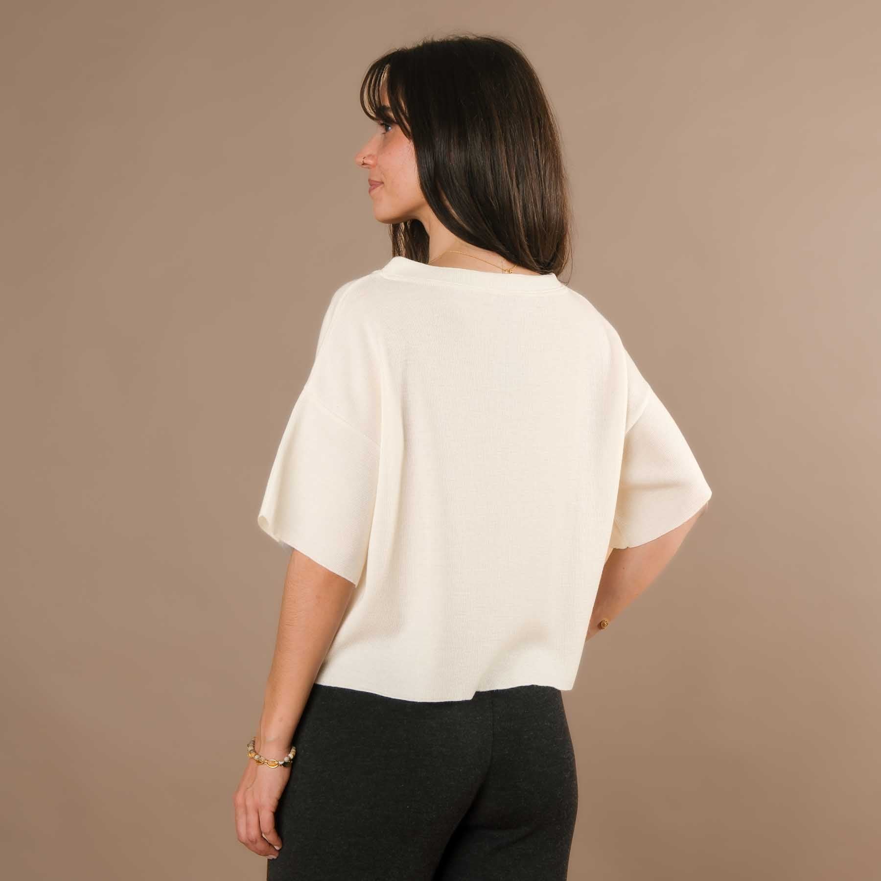 T-shirt ample 100 % laine mérinos, fabriqué en Suisse, blanc cassé