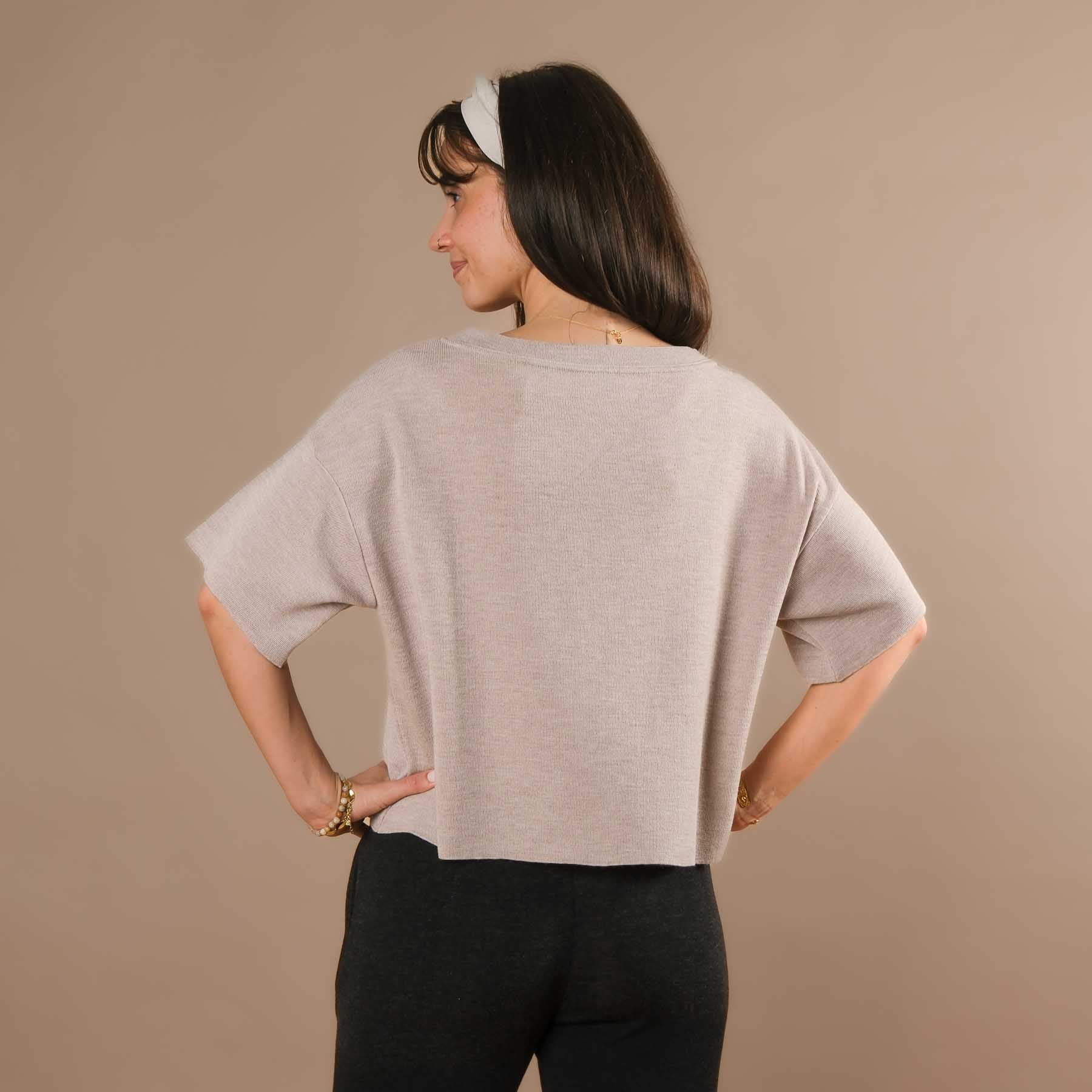 T-shirt ample 100 % laine mérinos, fabriqué en Suisse, beige