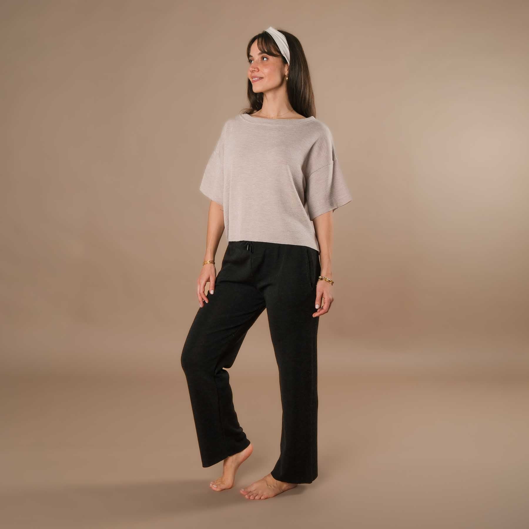 T-shirt ample 100 % laine mérinos, fabriqué en Suisse, beige