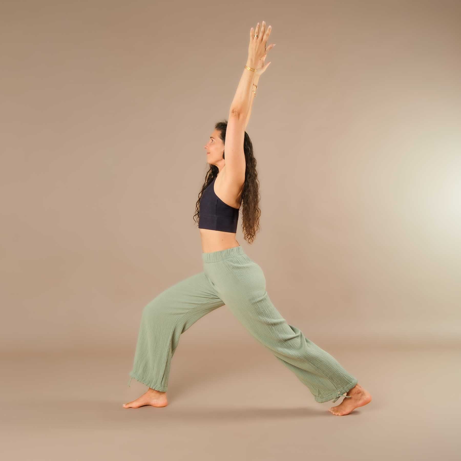 Pantalon long en mousseline pour femme, vert sauge