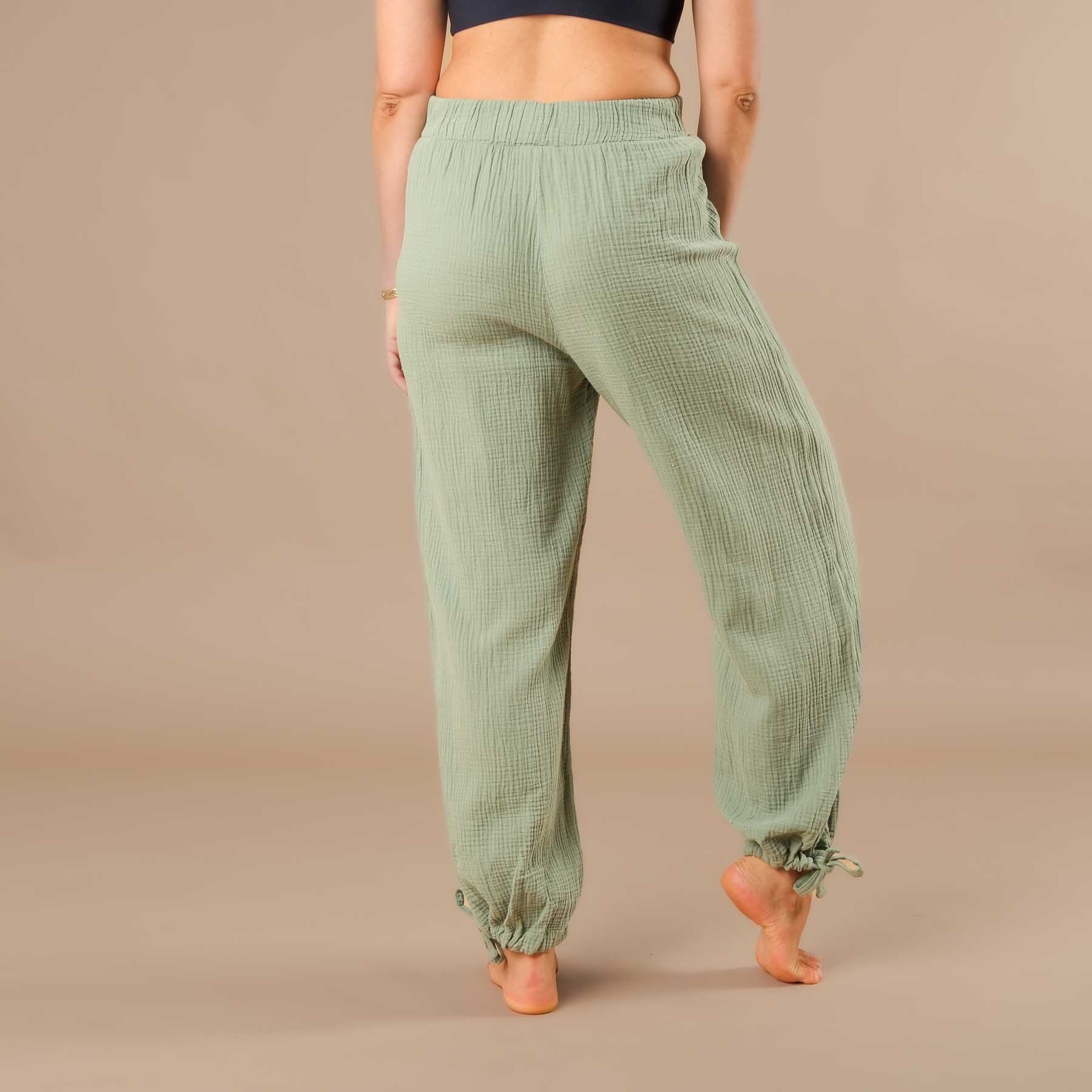 Pantalon long en mousseline pour femme, vert sauge