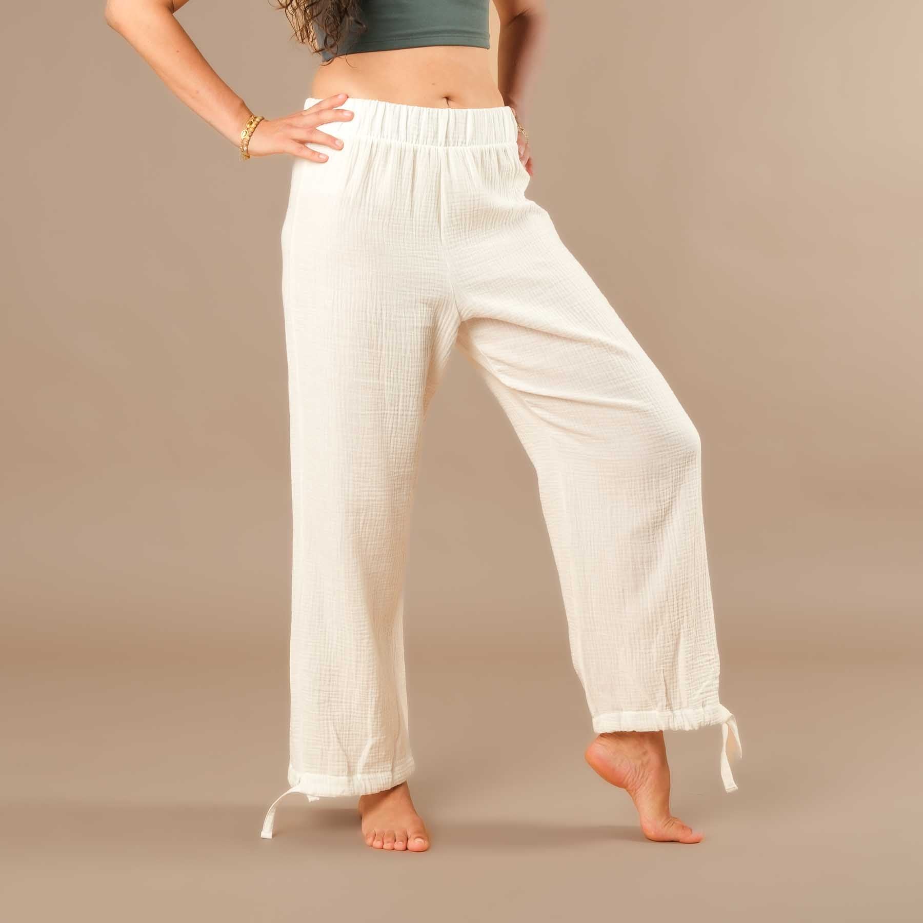 Pantalon long en mousseline pour femme, blanc