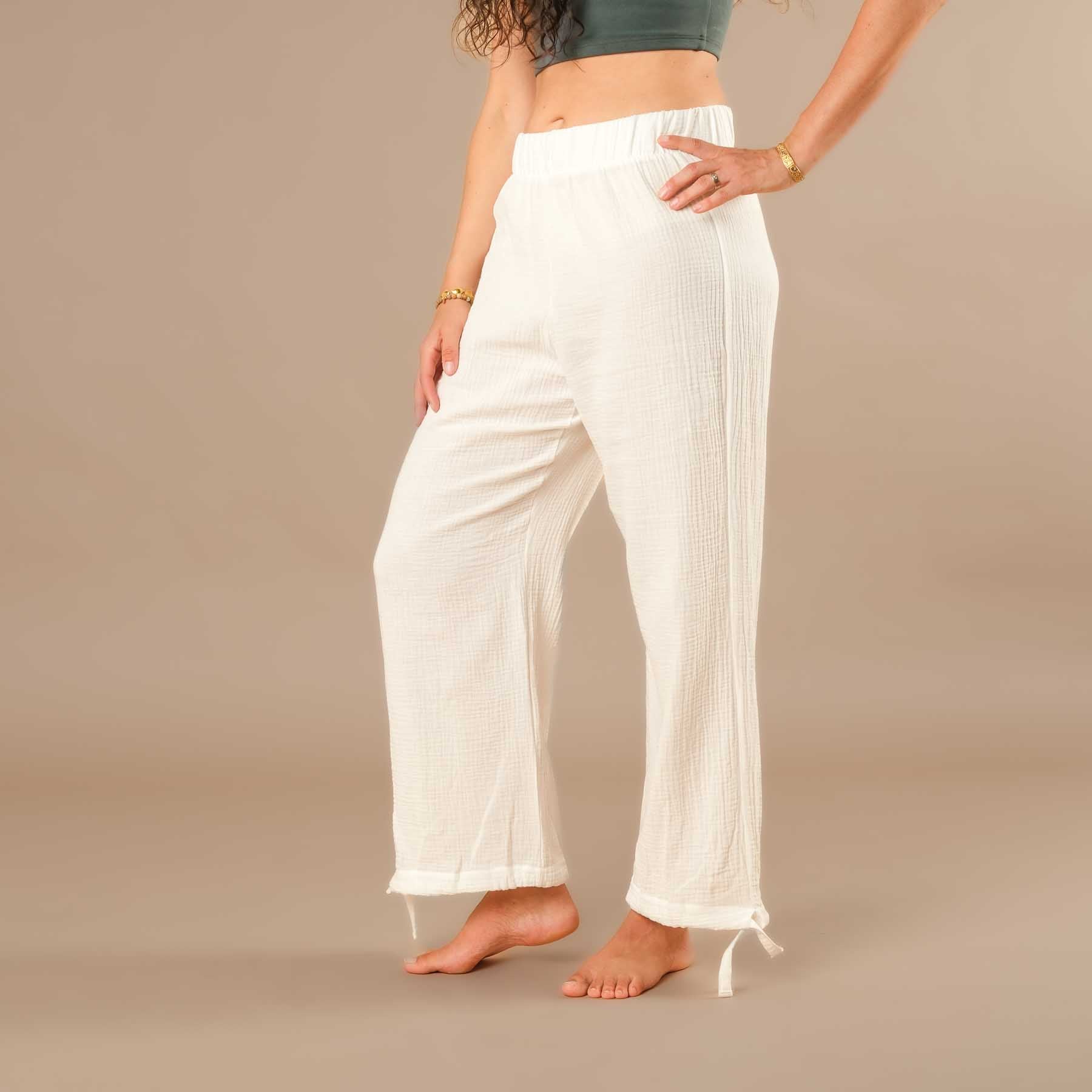 Pantalon long en mousseline pour femme, blanc