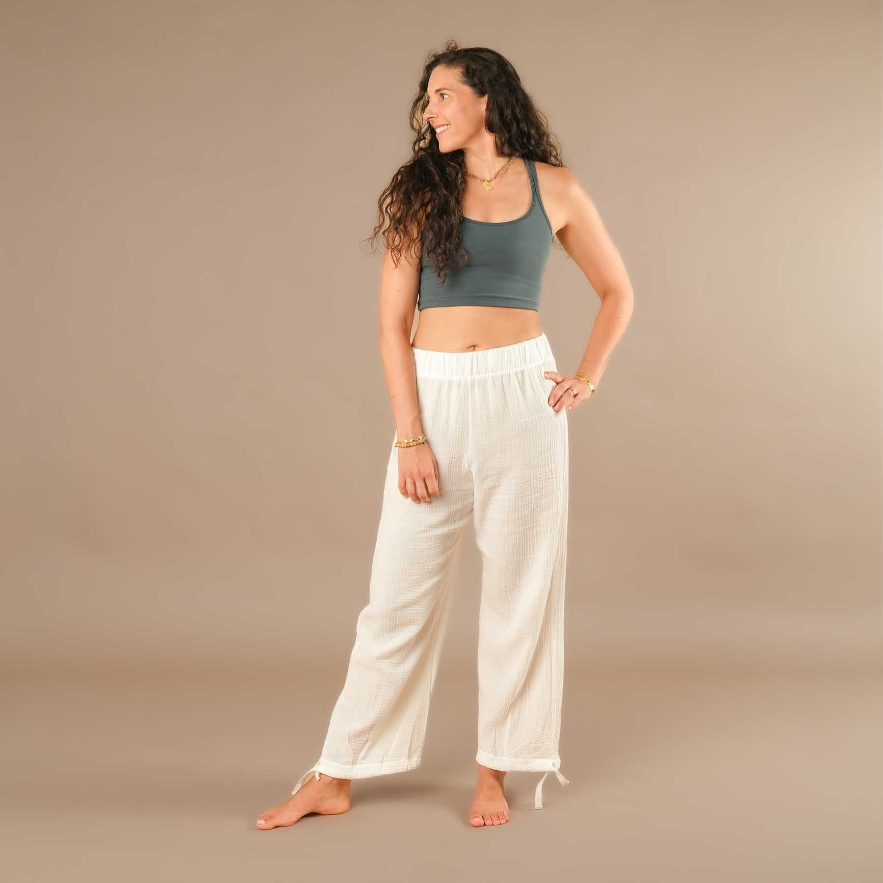 Pantalon long en mousseline pour femme, blanc