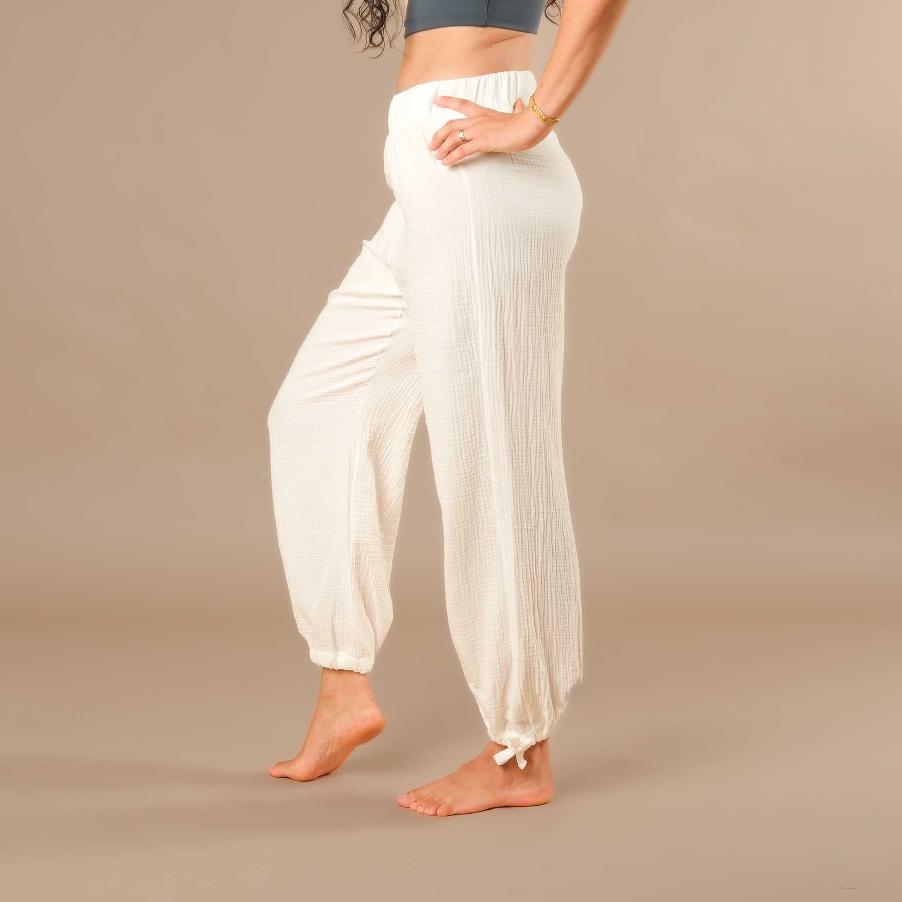 Pantalon long en mousseline pour femme, blanc