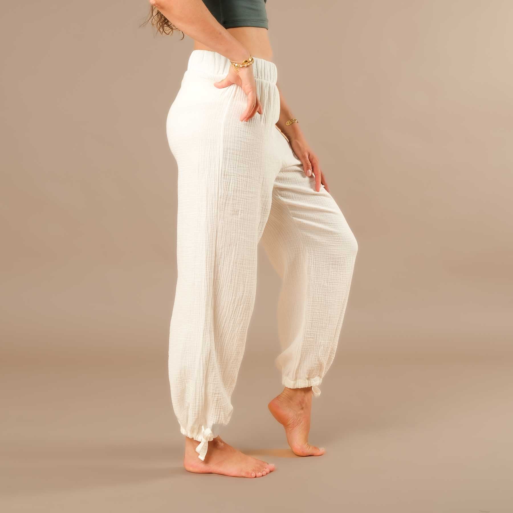 Pantalon long en mousseline pour femme, blanc