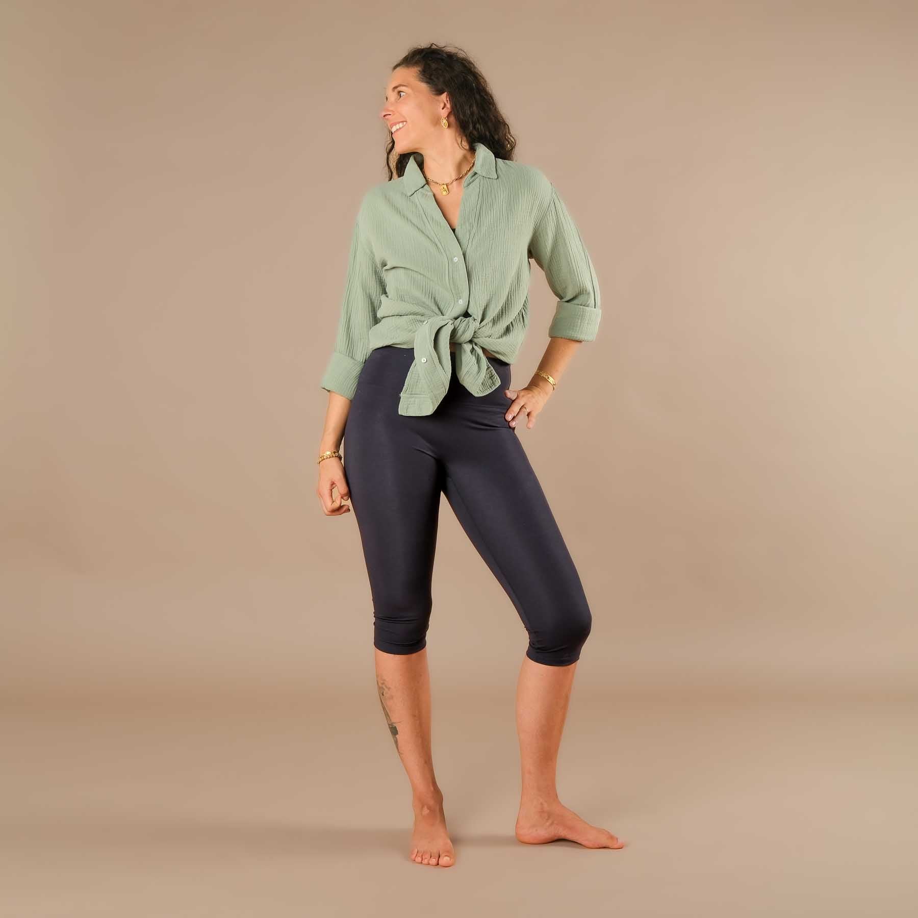 Musselin Bluse Tunika Damen salbei-gruen
