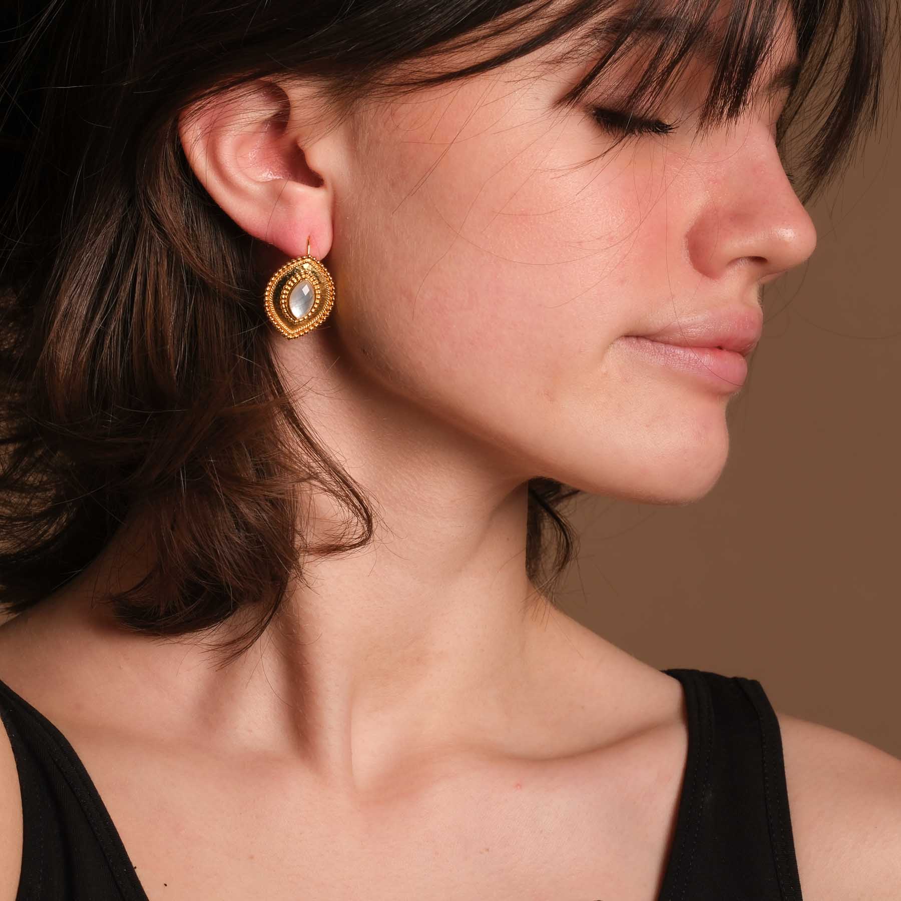 Orecchini Devi con cristallo di rocca oro