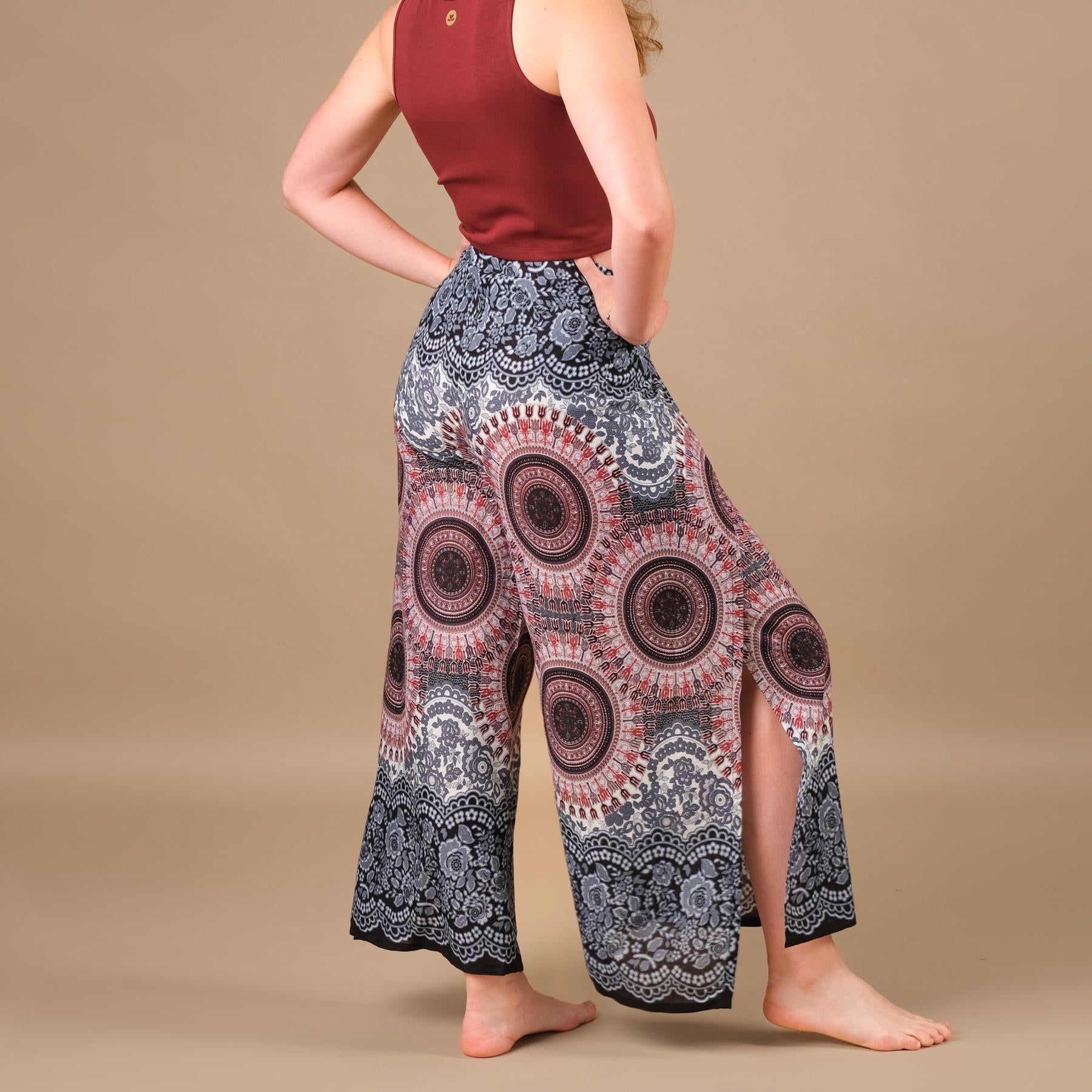 Palazzo Wrap Hose Mandala weiss luftig leichter Stoff