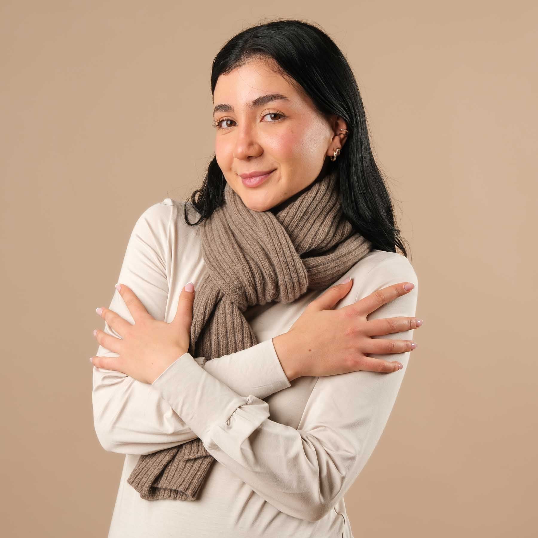 Kaschmir Schal gerippt braun