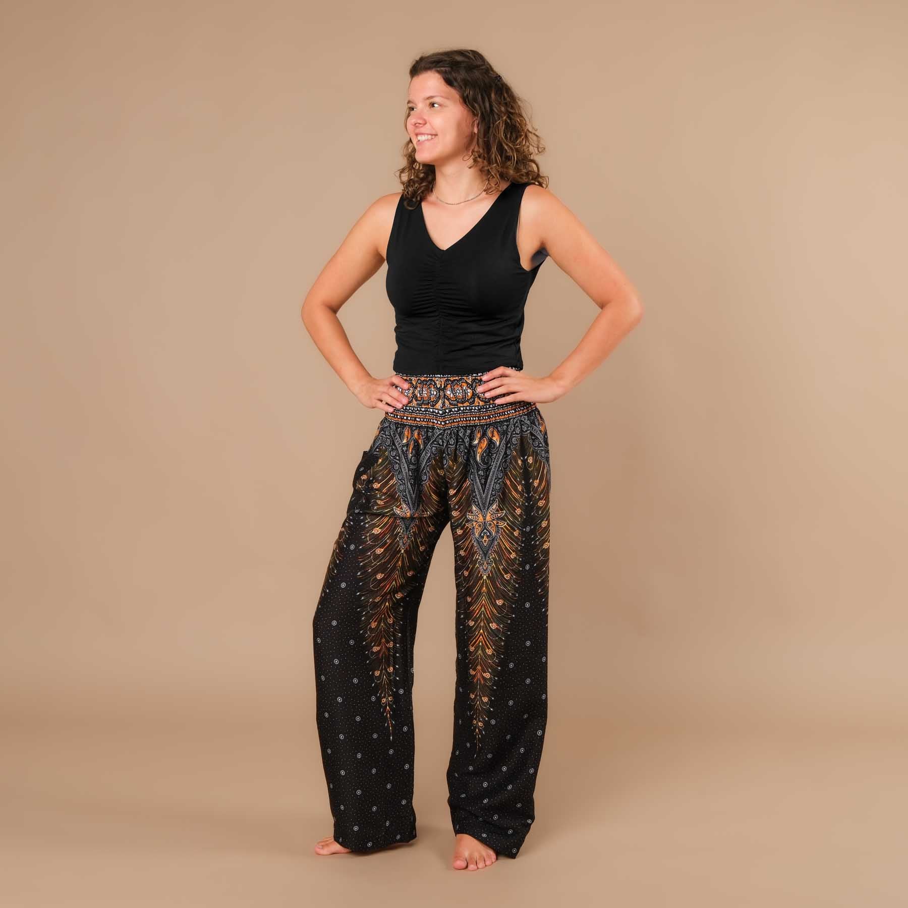 Sommerhose Palazzo Feather schwarz