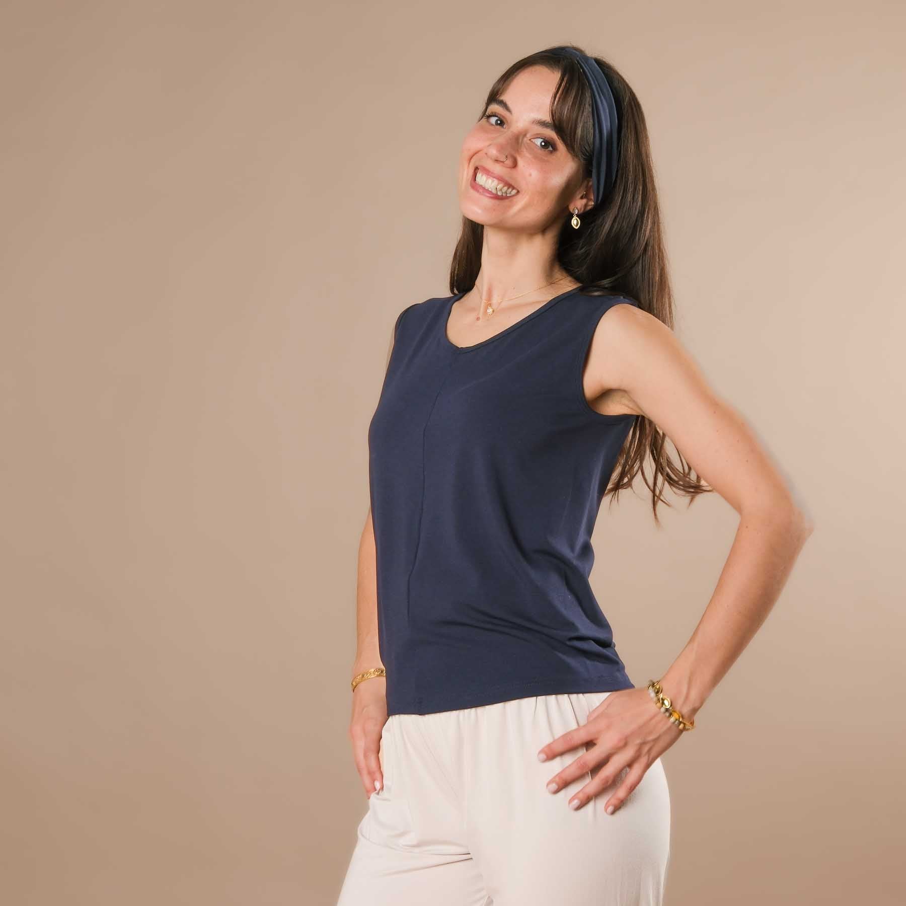 Canotta con scollo a V Classy Swiss made blu navy