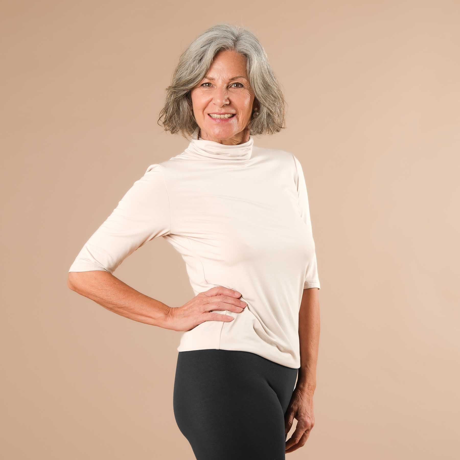 Yoga Turtleneck Kragen Shirt kurzarm sand