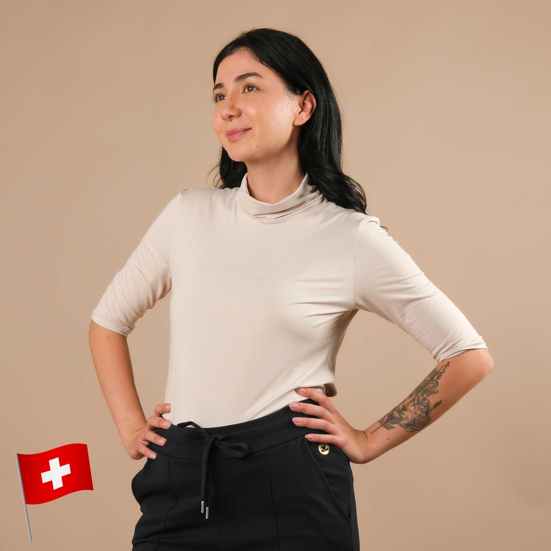 Yoga Turtleneck Kragen Shirt kurzarm sand