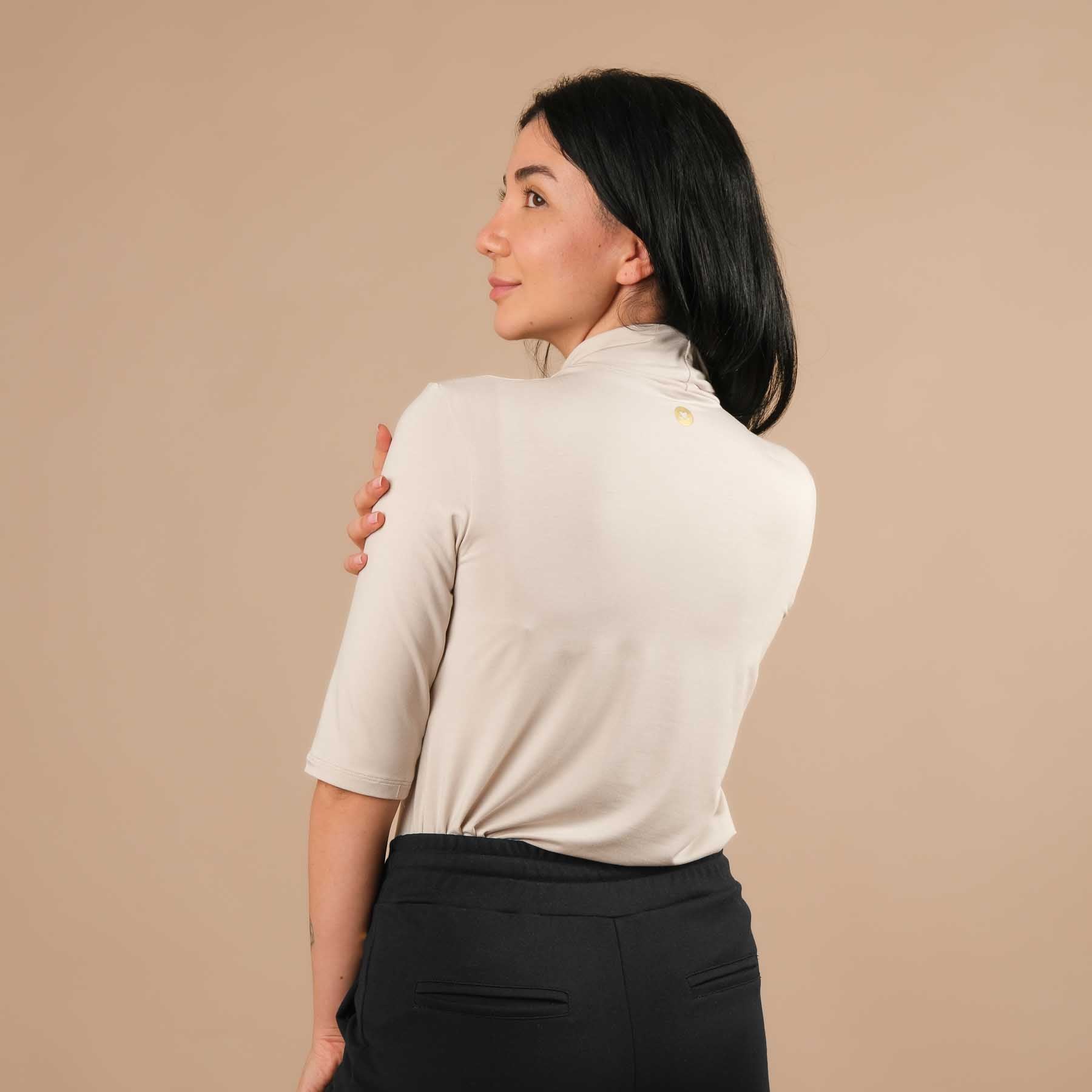 Yoga Turtleneck Kragen Shirt kurzarm sand