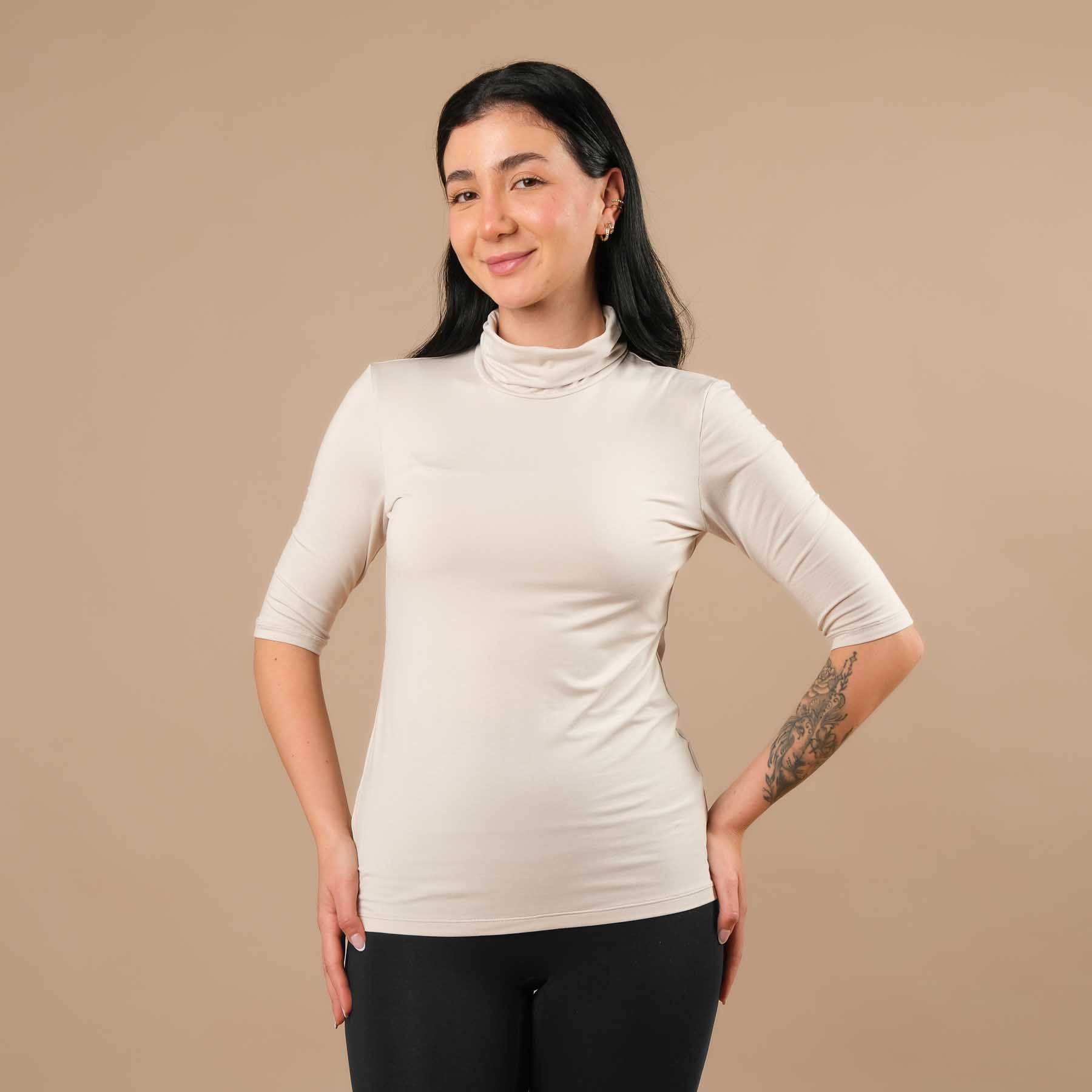Yoga Turtleneck Kragen Shirt kurzarm sand