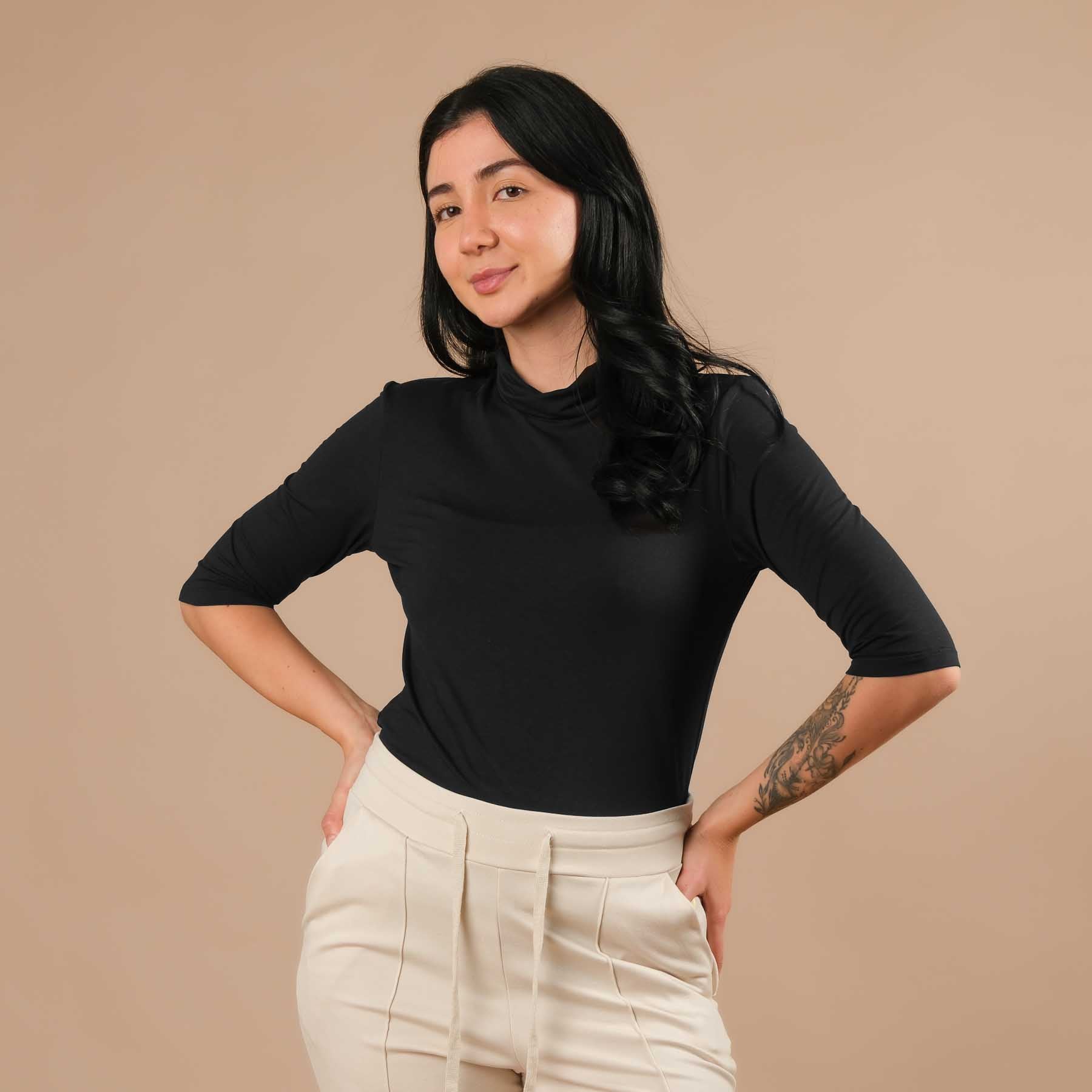 Yoga Turtleneck Kragen Shirt kurzarm schwarz