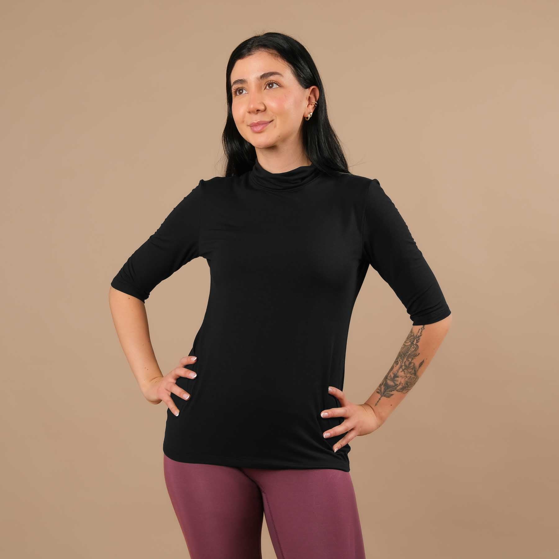 Yoga Turtleneck Kragen Shirt kurzarm schwarz