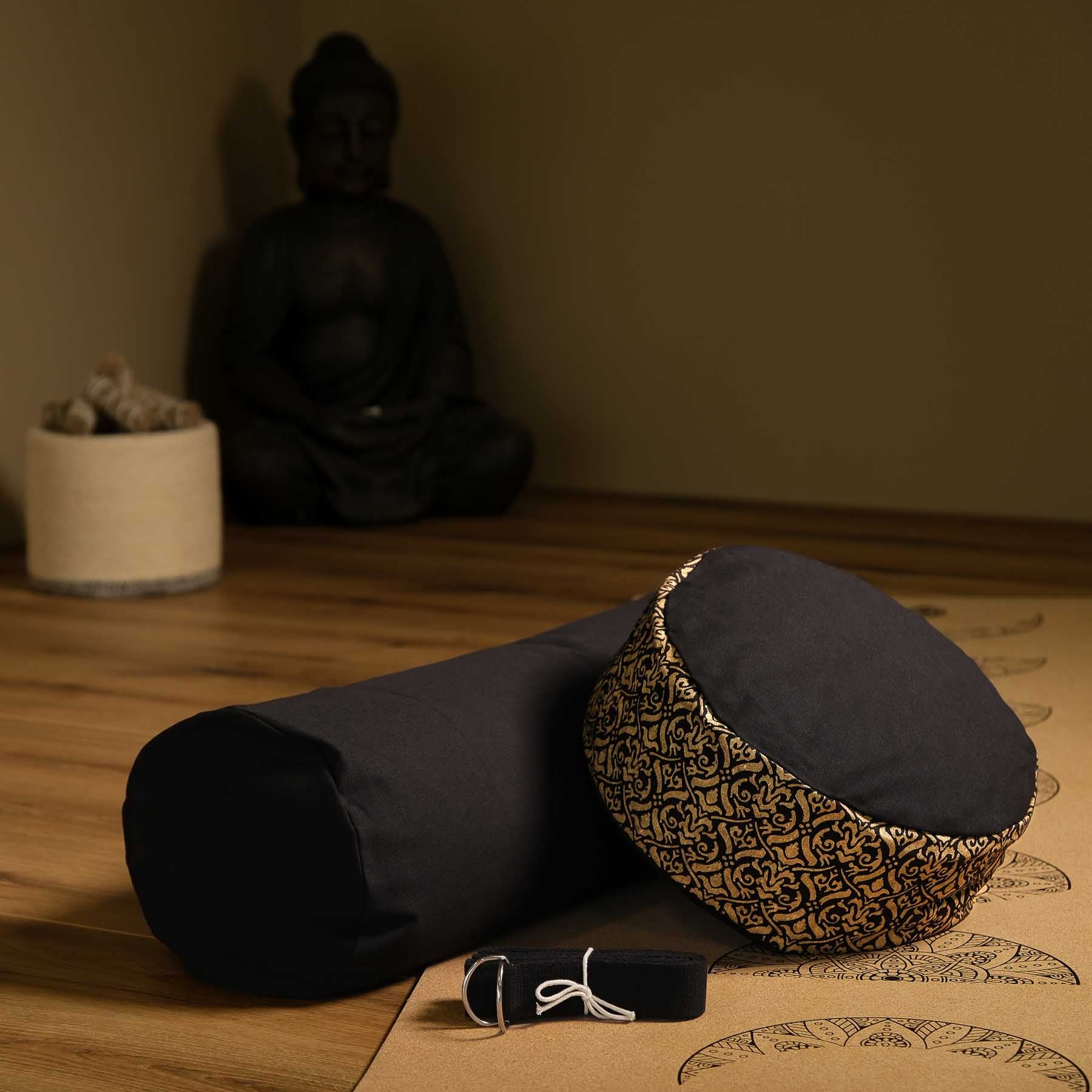 Yoga Bolster aus Baumwolle uni schwarz