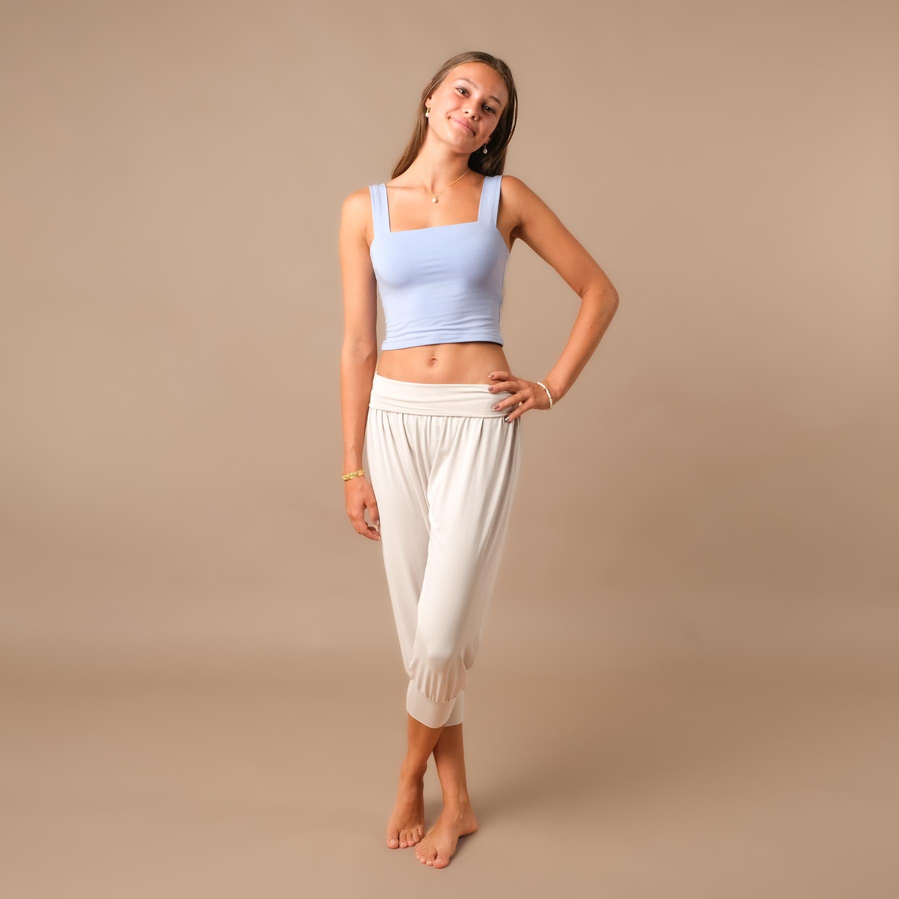 Yoga Crop Top Square Neck himmelblau