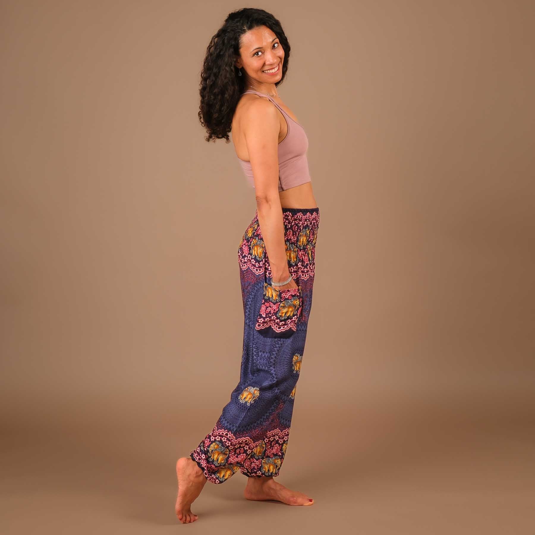 Yoga Haremshose Elefant Boho Pants blau