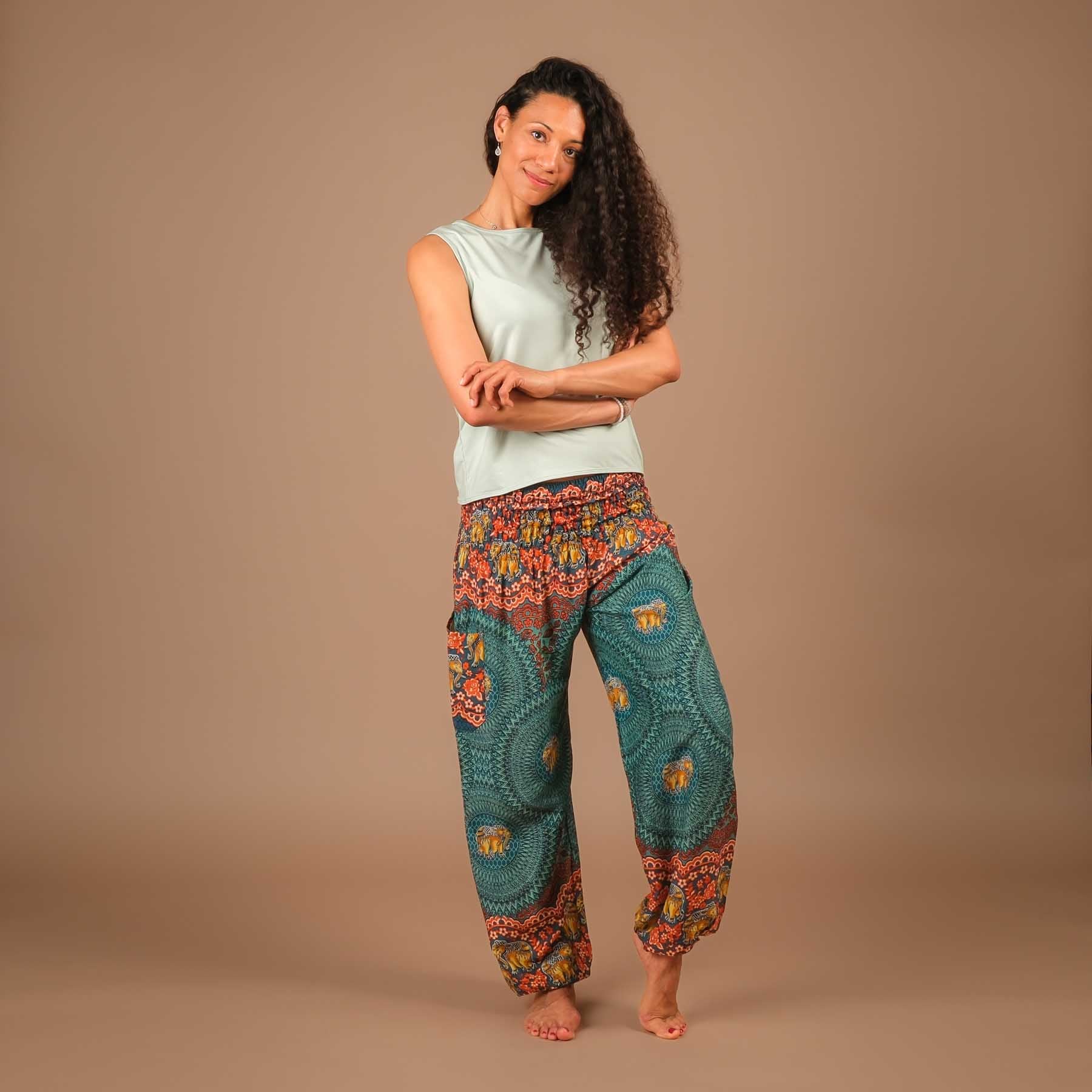 Yoga Haremshose Elefant Boho Pants türkis