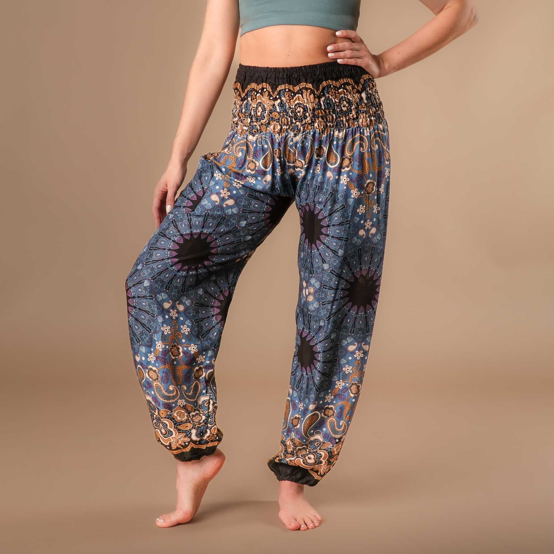 Yoga Haremshose Boho Pants Mandala graublau