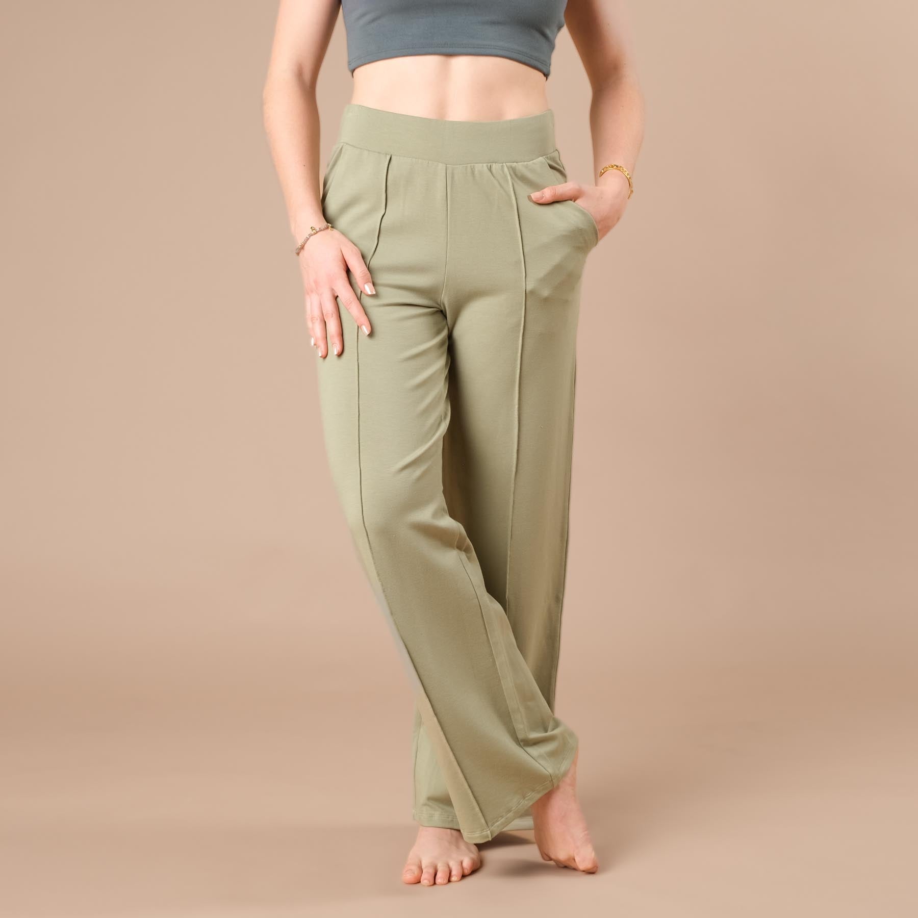 Pantaloni da jogging da donna larghi con bordino, verde giada