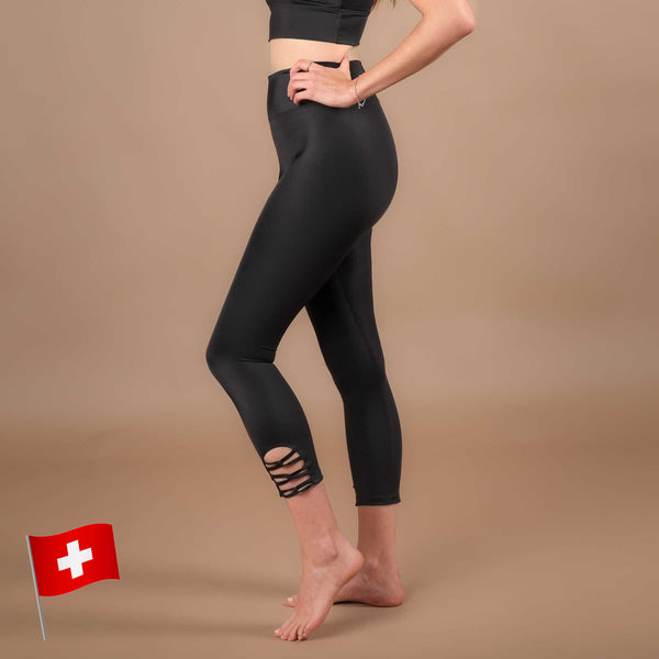 Yoga Leggings 7/8 Eco Mare in der Schweiz hergestellt aus recyceltem Econyl Stoff schwarz