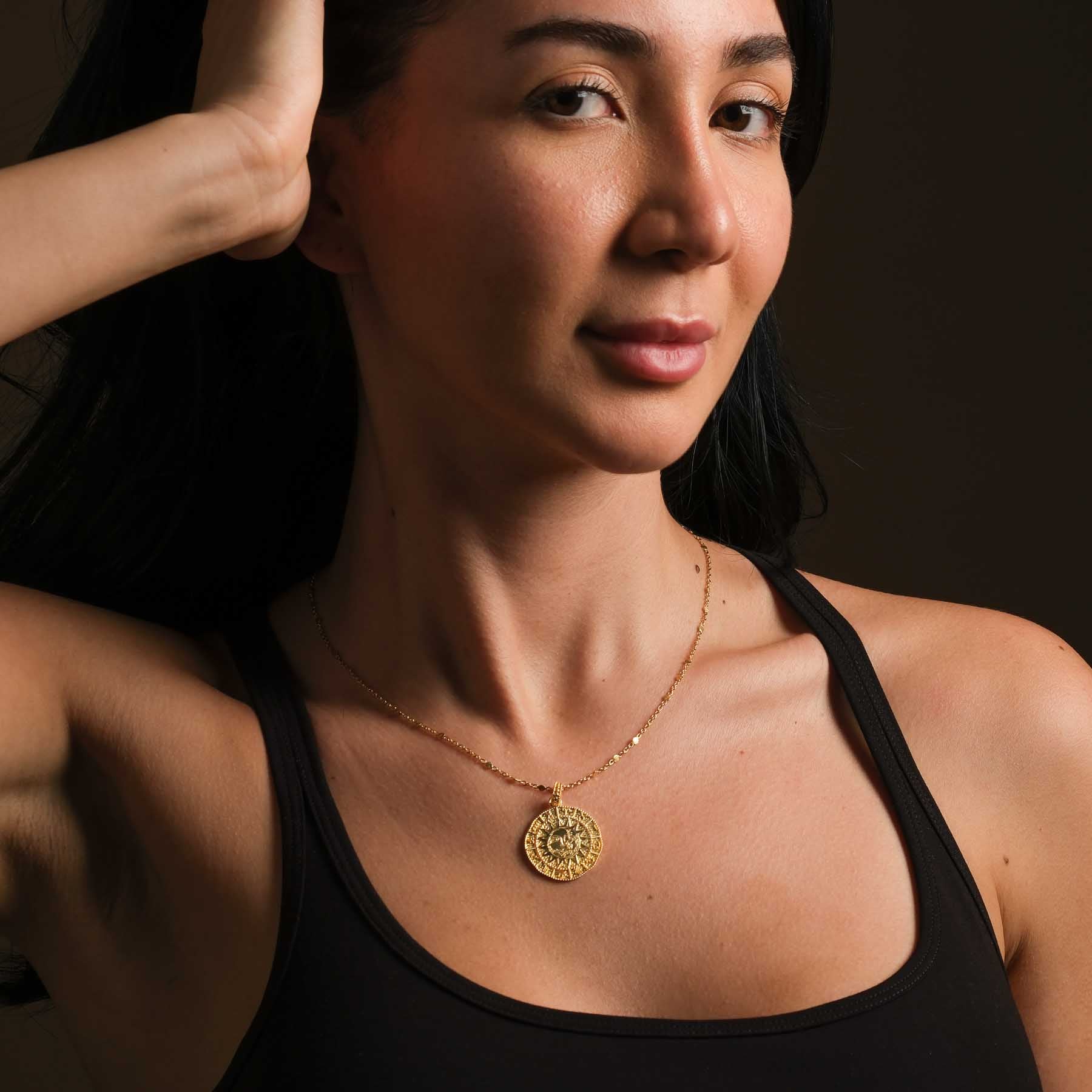 Halskette Astro mit den 12 Sternzeichen, Sonne und Mond gold