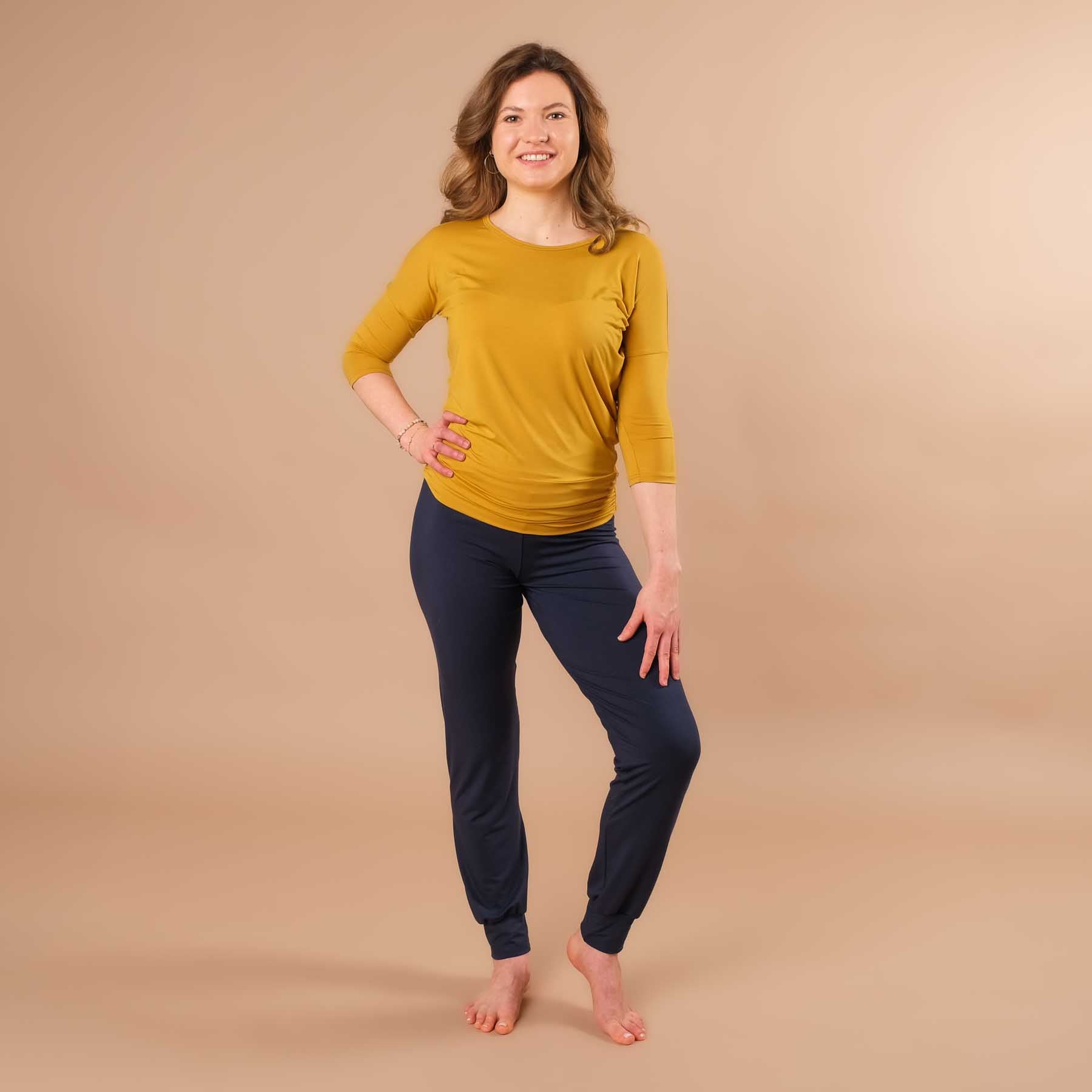 Yoga Shirt Comfy 3/4 Arm, in der Schweiz hergestellt, weichster Stoff, curry