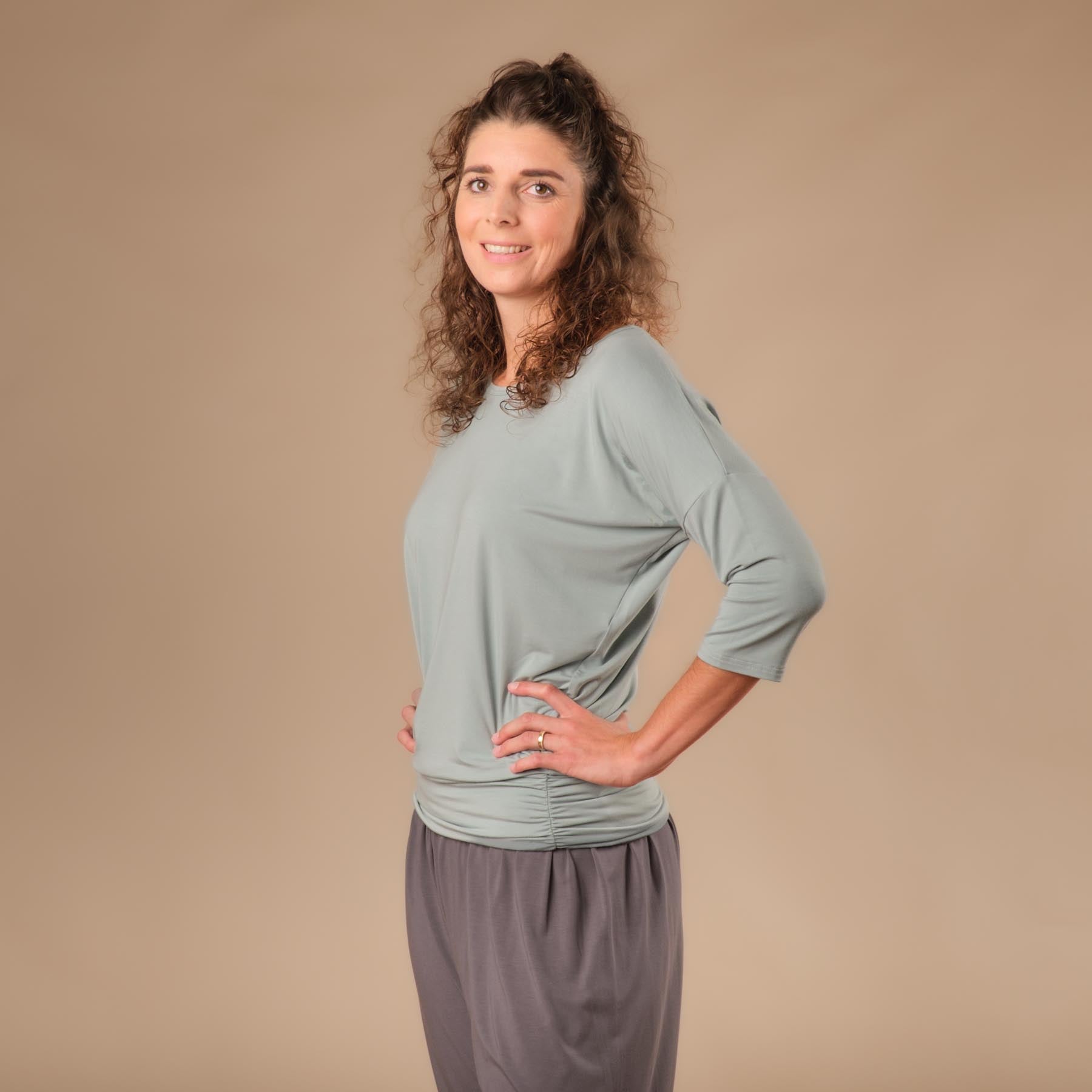 Yoga Shirt Comfy 3/4 Arm, in der Schweiz hergestellt, weichster Stoff, green-water