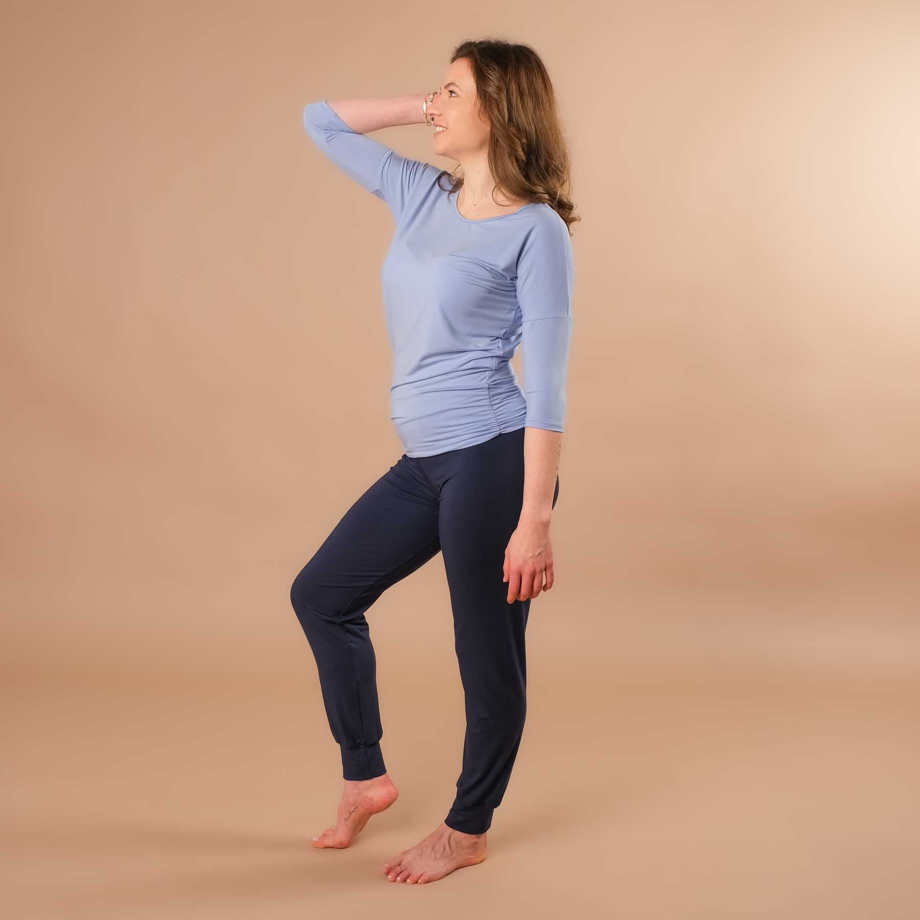 Yoga Shirt Comfy 3/4 Arm, in der Schweiz hergestellt, weichster Stoff, himmelblau